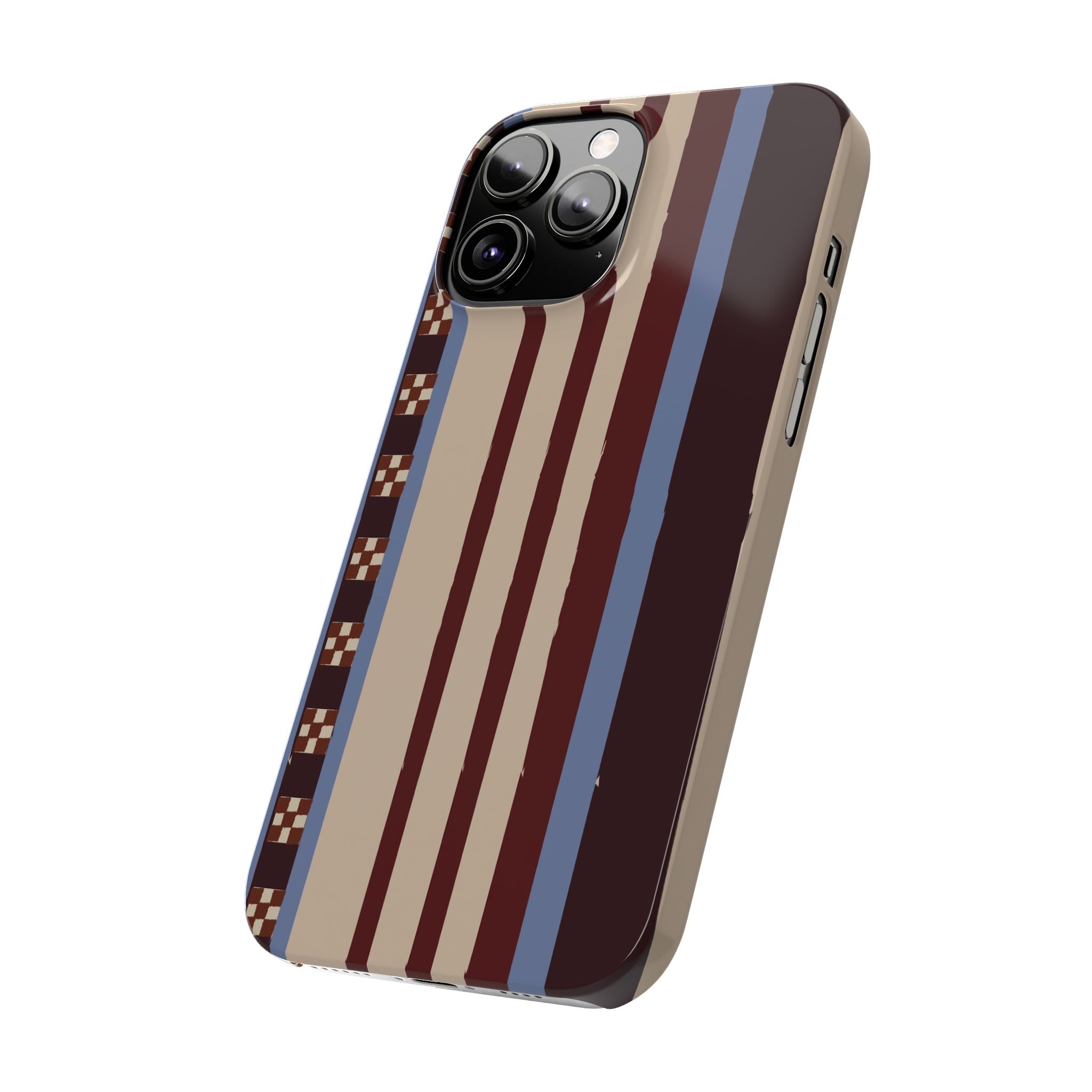 Slim Phone Case — Retro Striped Beige, Maroon & Blue Pattern