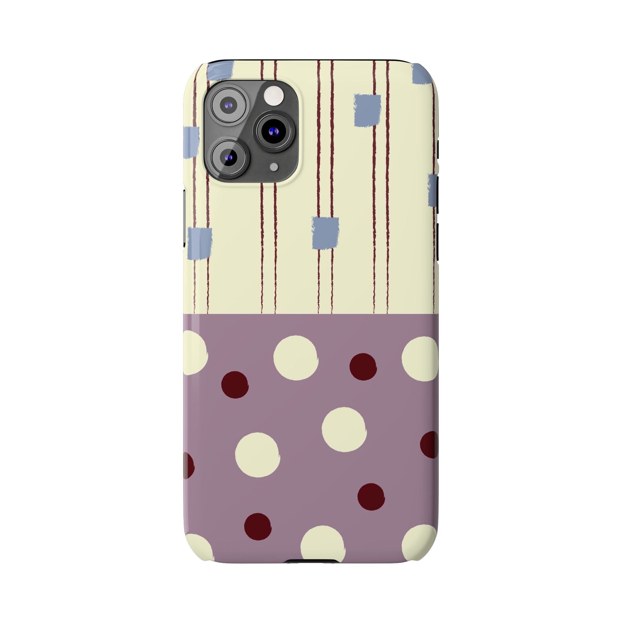 Slim Phone Case — Retro Polka Dot & Stripes Design, Lavender Plum