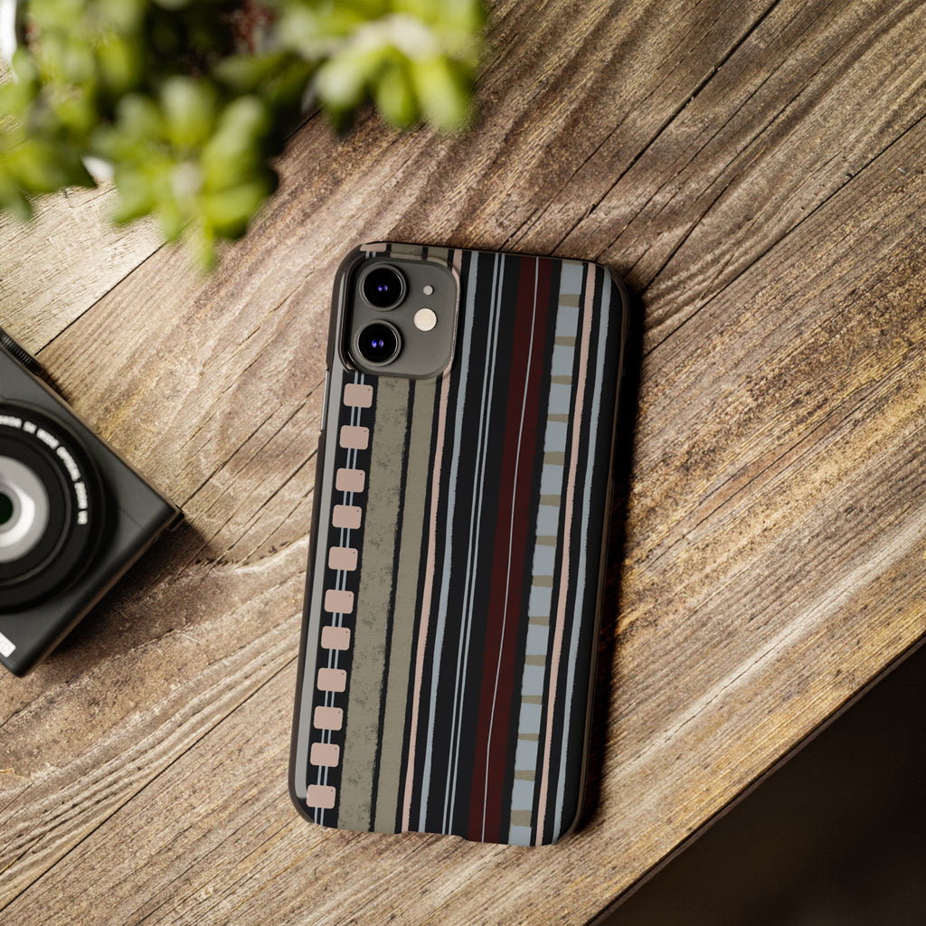 Slim Phone Case — Vintage Striped Pattern, Neutral Earthtone Protective Cover
