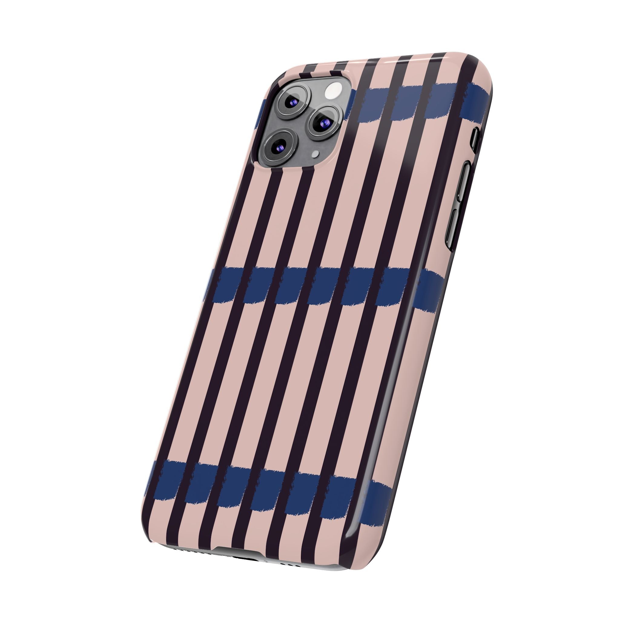 Slim Phone Case — Minimalist Blush & Navy Stripe Pattern