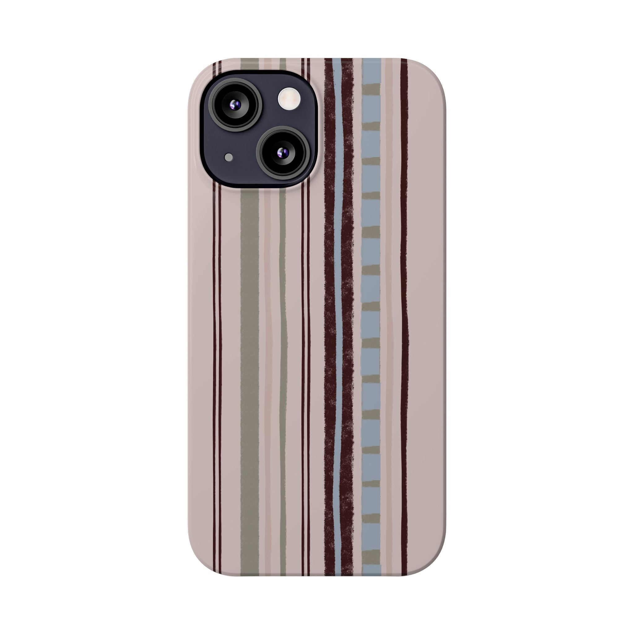 Slim Phone Case — Vintage Striped Pattern, Neutral Earthtone Protective Cover