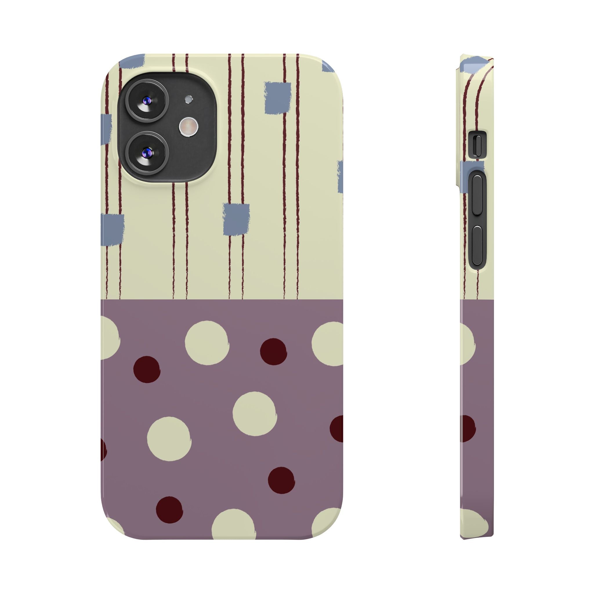 Slim Phone Case — Retro Polka Dot & Stripes Design, Lavender Plum