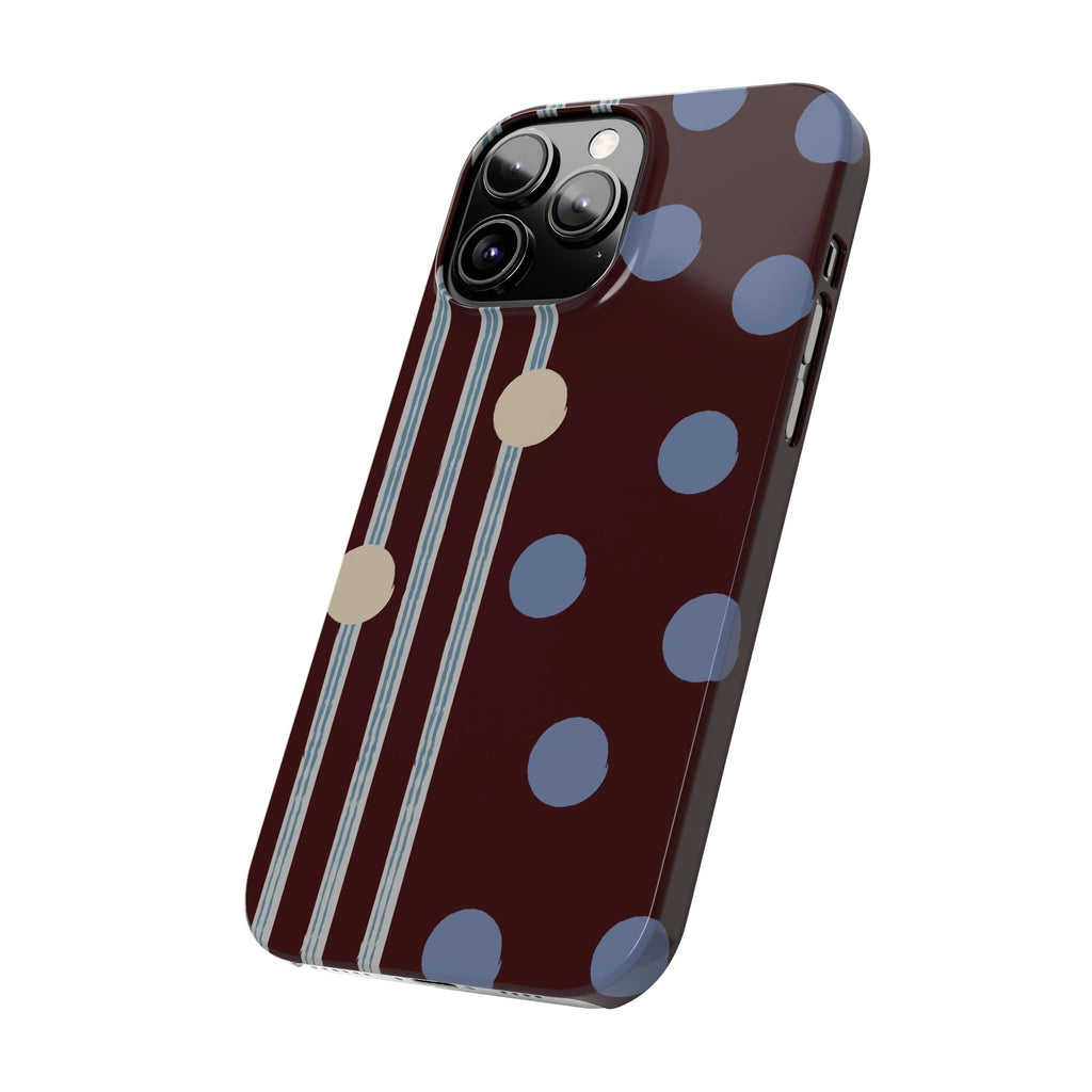 Polka Dot & Stripe Slim Phone Case — Burgundy Blue Retro Pattern