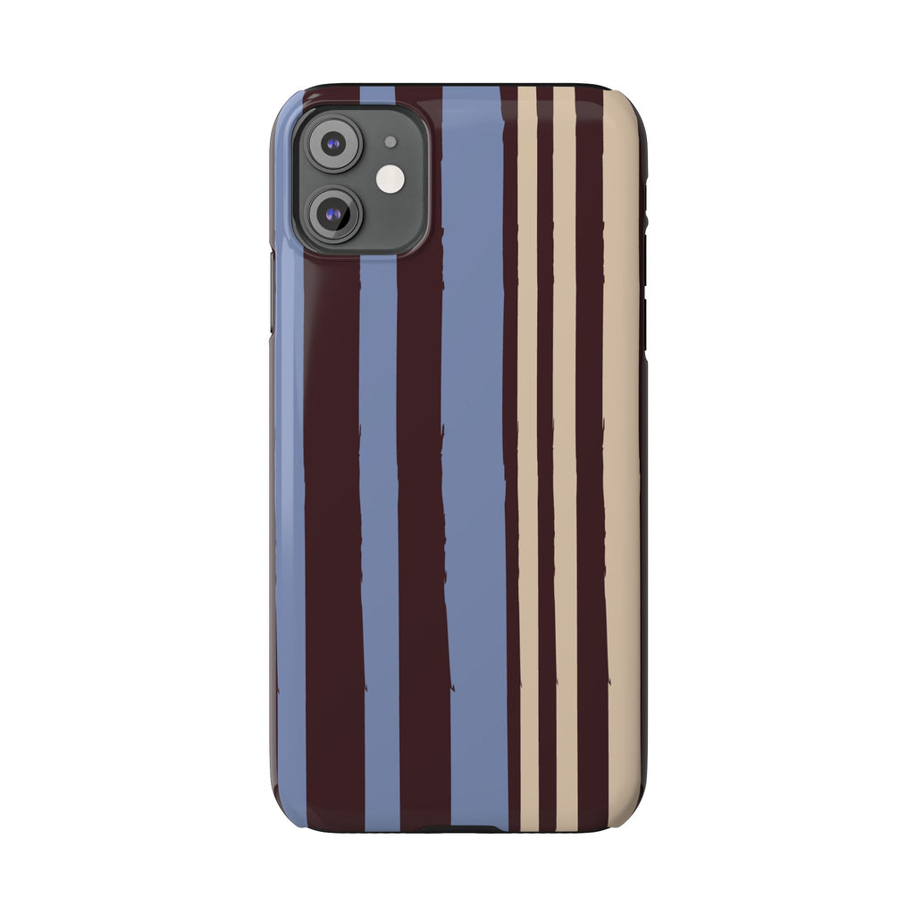 Retro Striped Slim Phone Case — Blue, Brown & Cream Vertical Stripes