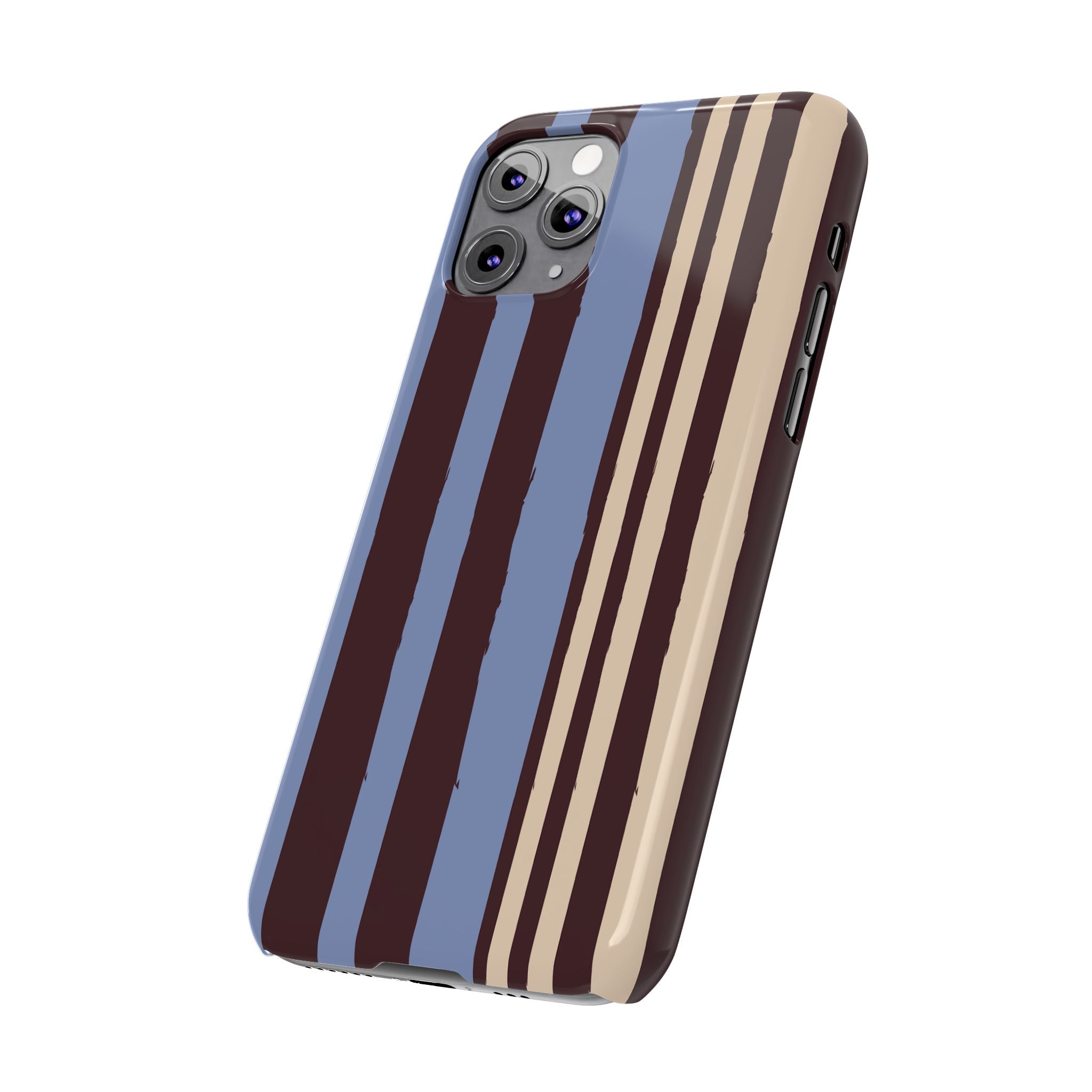 Retro Striped Slim Phone Case — Blue, Brown & Cream Vertical Stripes