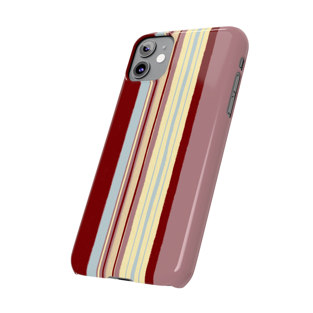 Slim Phone Case — Retro Vertical Stripe Design (Red, Blush, Cream)