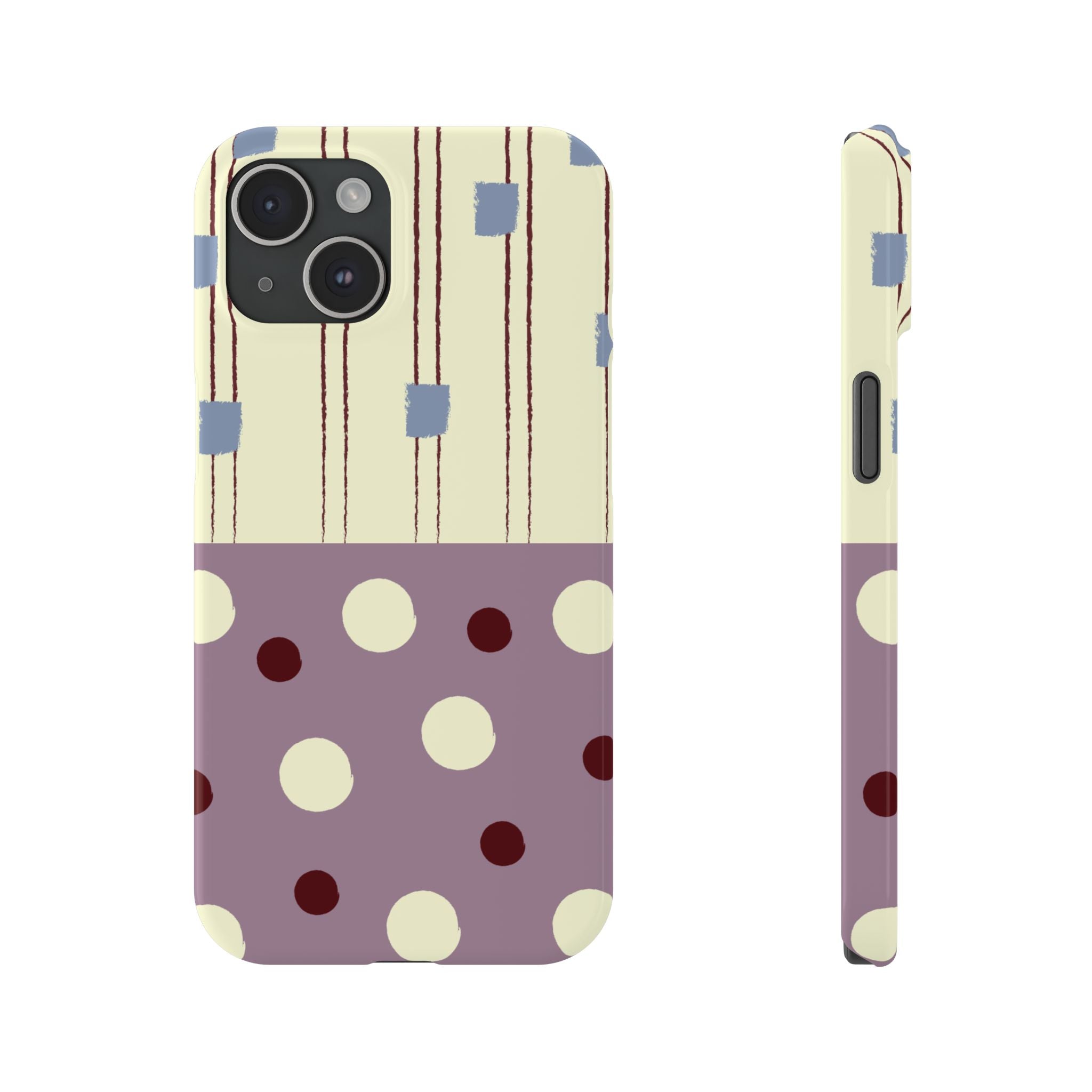 Slim Phone Case — Retro Polka Dot & Stripes Design, Lavender Plum
