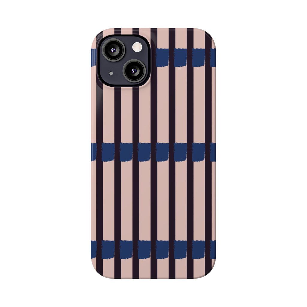 Slim Phone Case — Minimalist Blush & Navy Stripe Pattern
