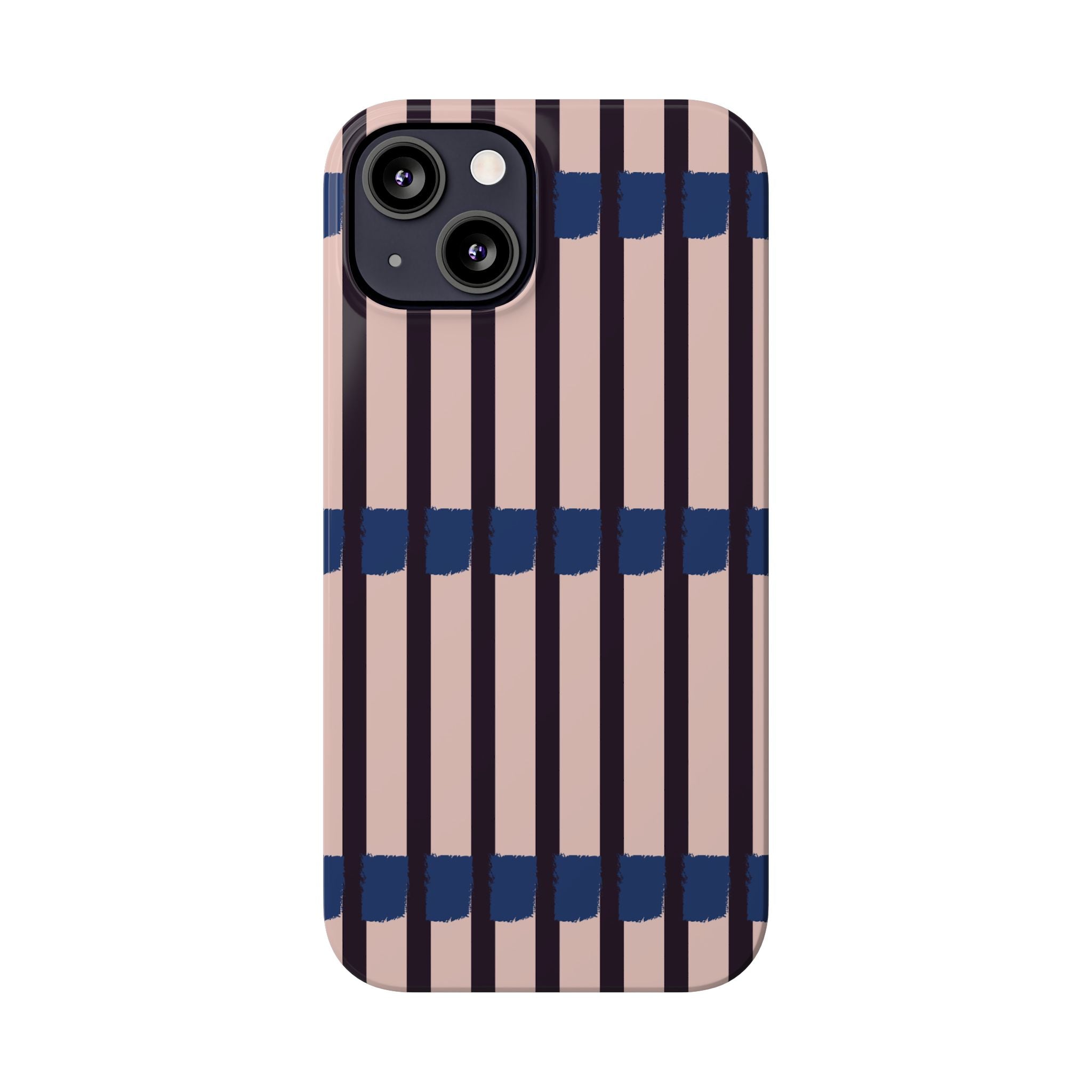 Slim Phone Case — Minimalist Blush & Navy Stripe Pattern