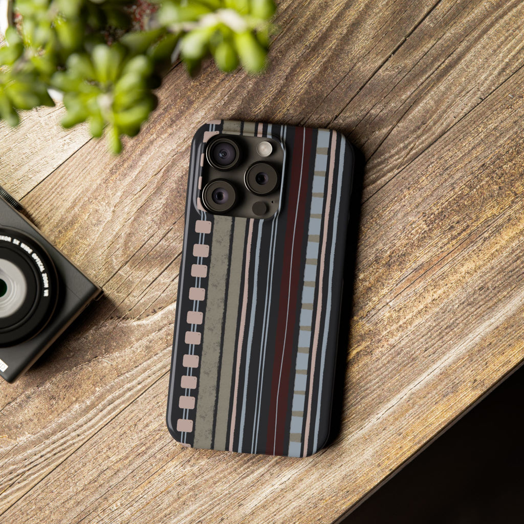 Slim Phone Case — Vintage Striped Pattern, Neutral Earthtone Protective Cover