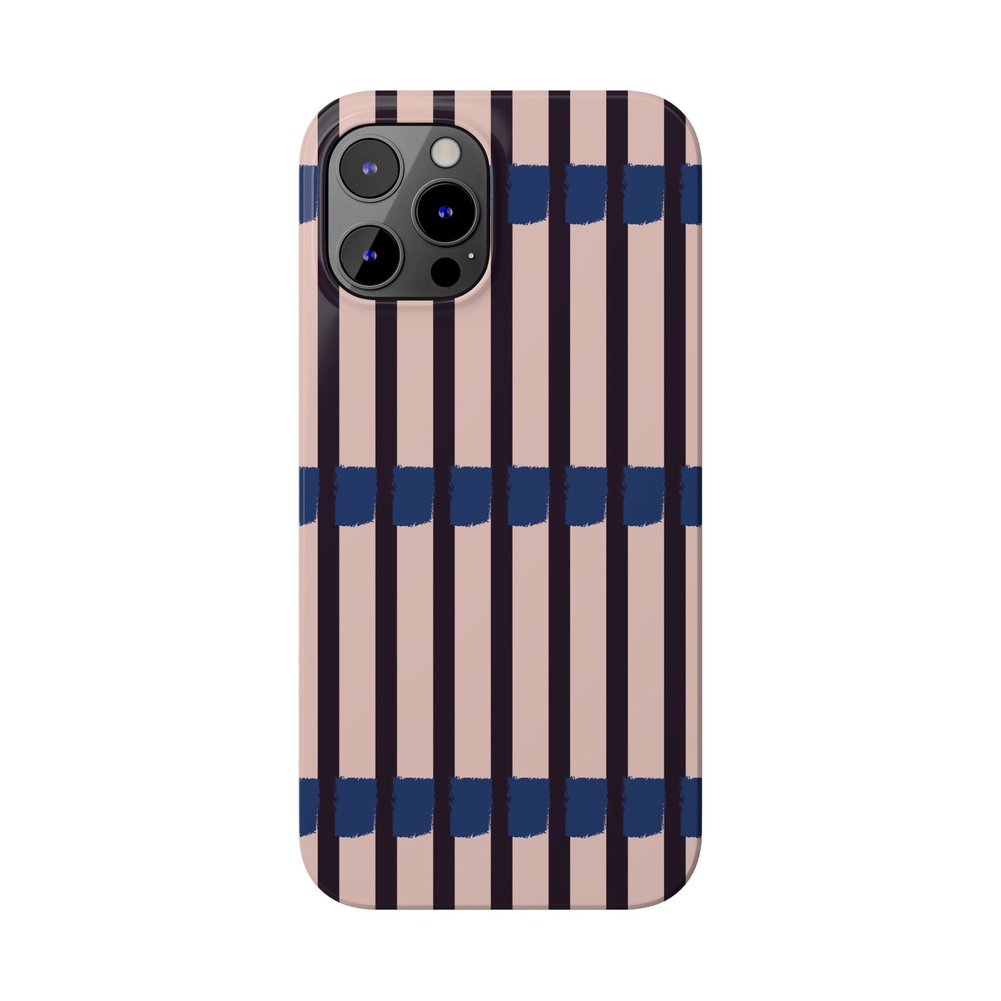Slim Phone Case — Minimalist Blush & Navy Stripe Pattern