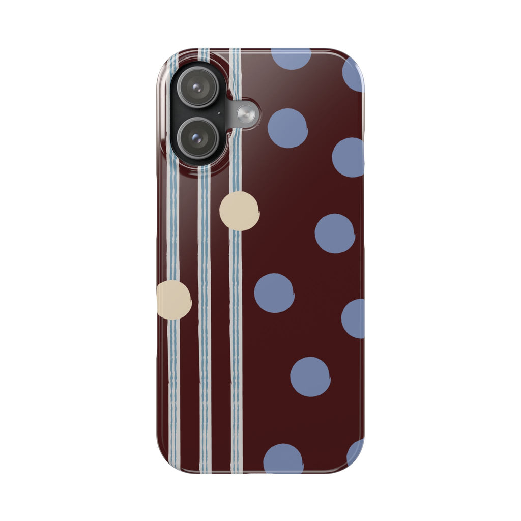 Polka Dot & Stripe Slim Phone Case — Burgundy Blue Retro Pattern