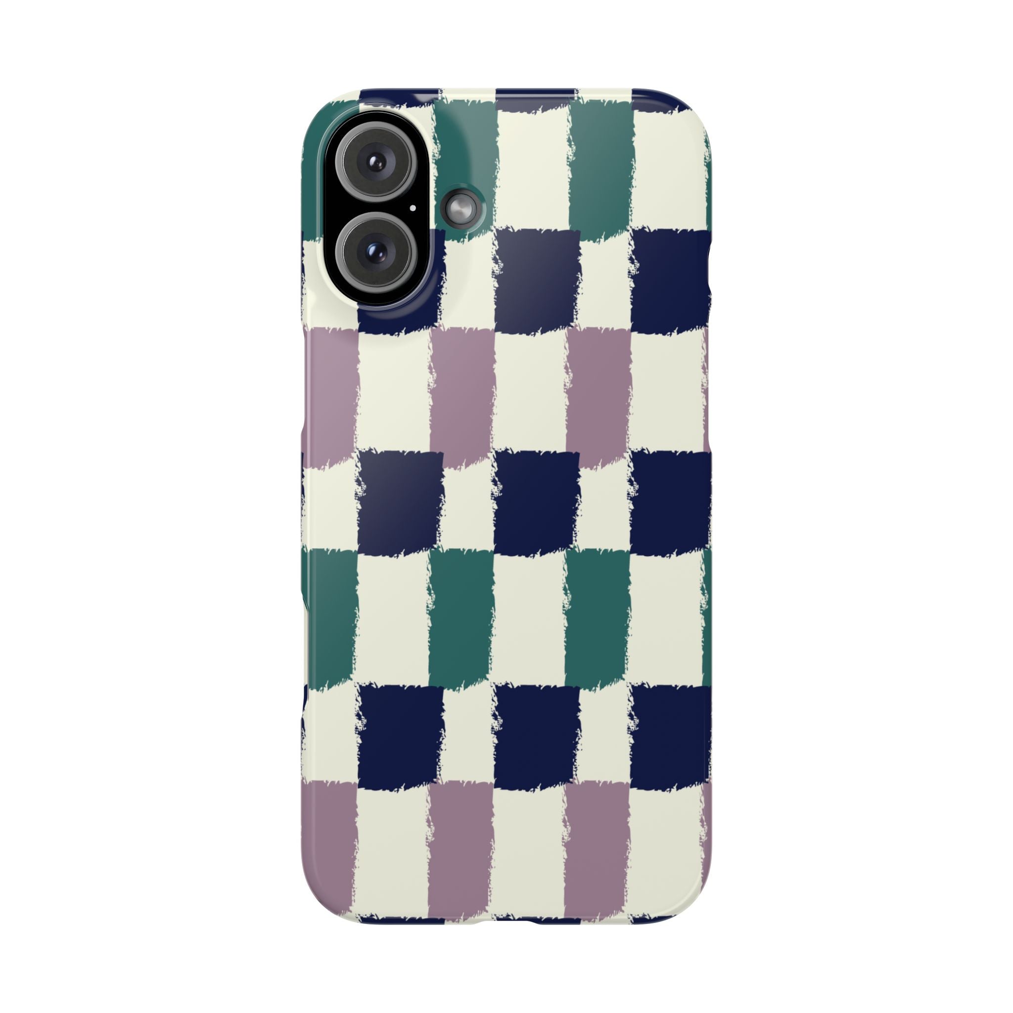 Painterly Check Slim Phone Case — Hand-Painted Navy, Teal & Lavender Grid