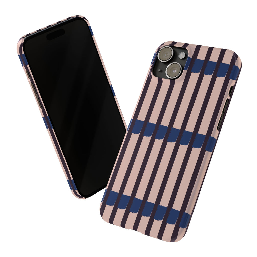 Slim Phone Case — Minimalist Blush & Navy Stripe Pattern