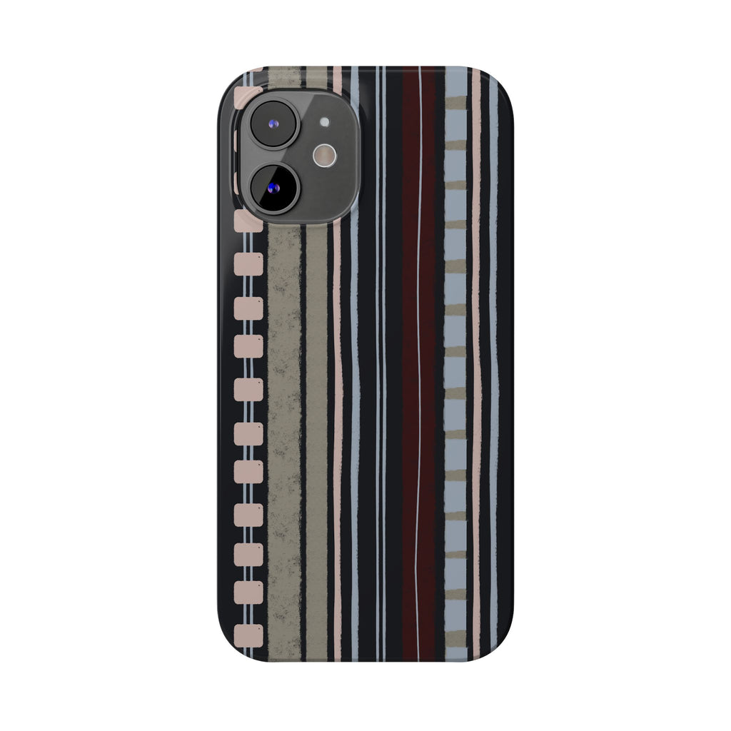 Slim Phone Case — Vintage Striped Pattern, Neutral Earthtone Protective Cover