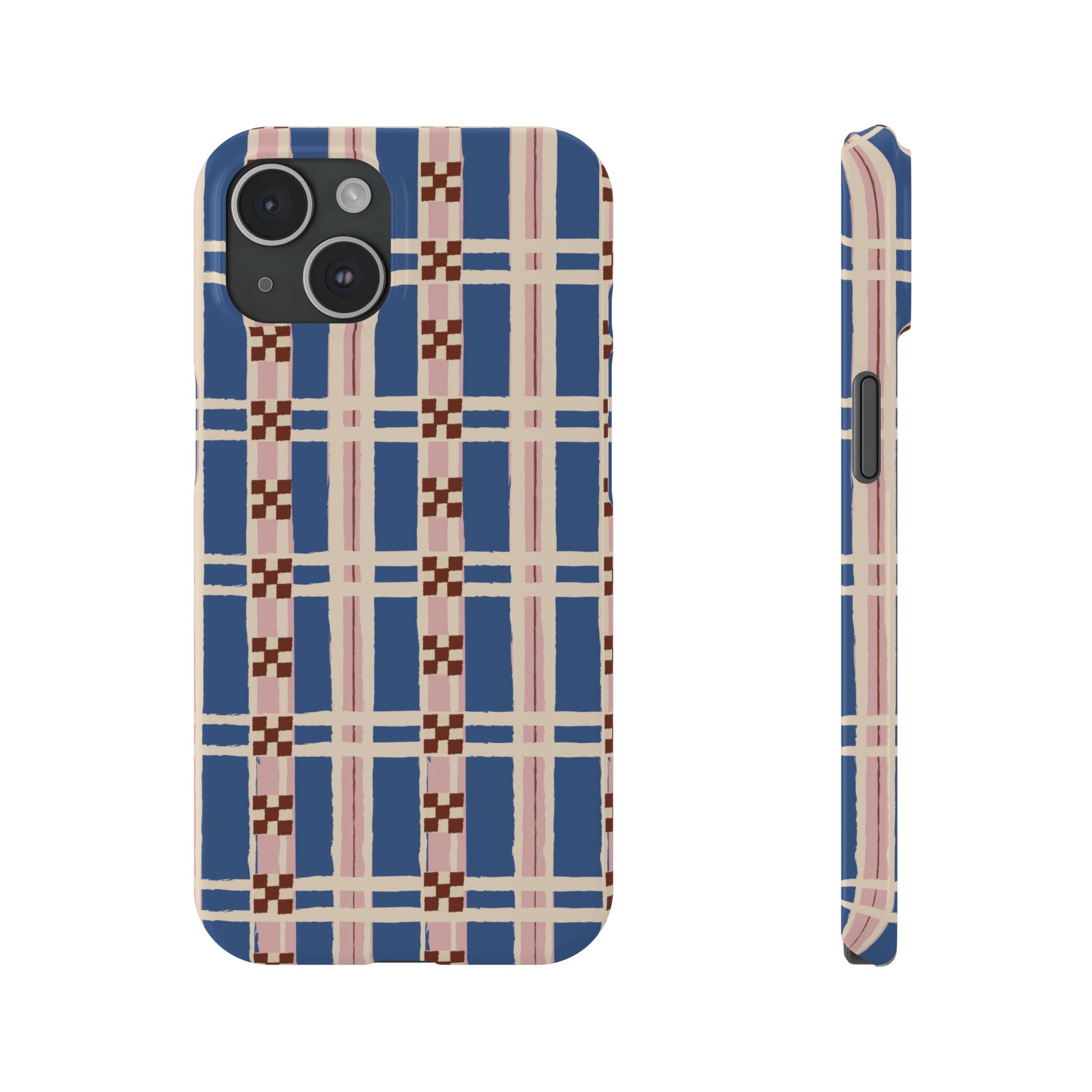 Slim Phone Case — Blue & Pink Retro Plaid Pattern