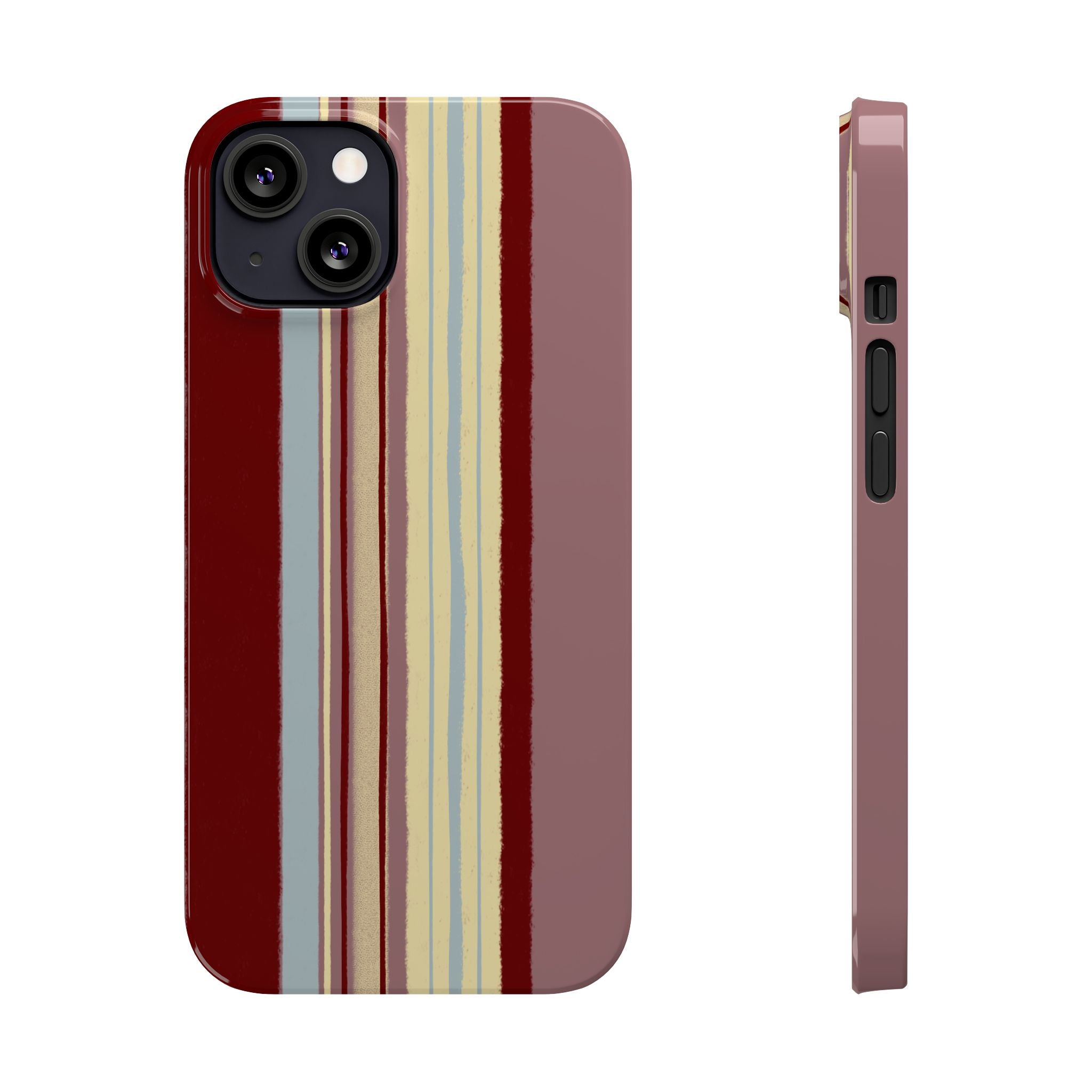 Slim Phone Case — Retro Vertical Stripe Design (Red, Blush, Cream)
