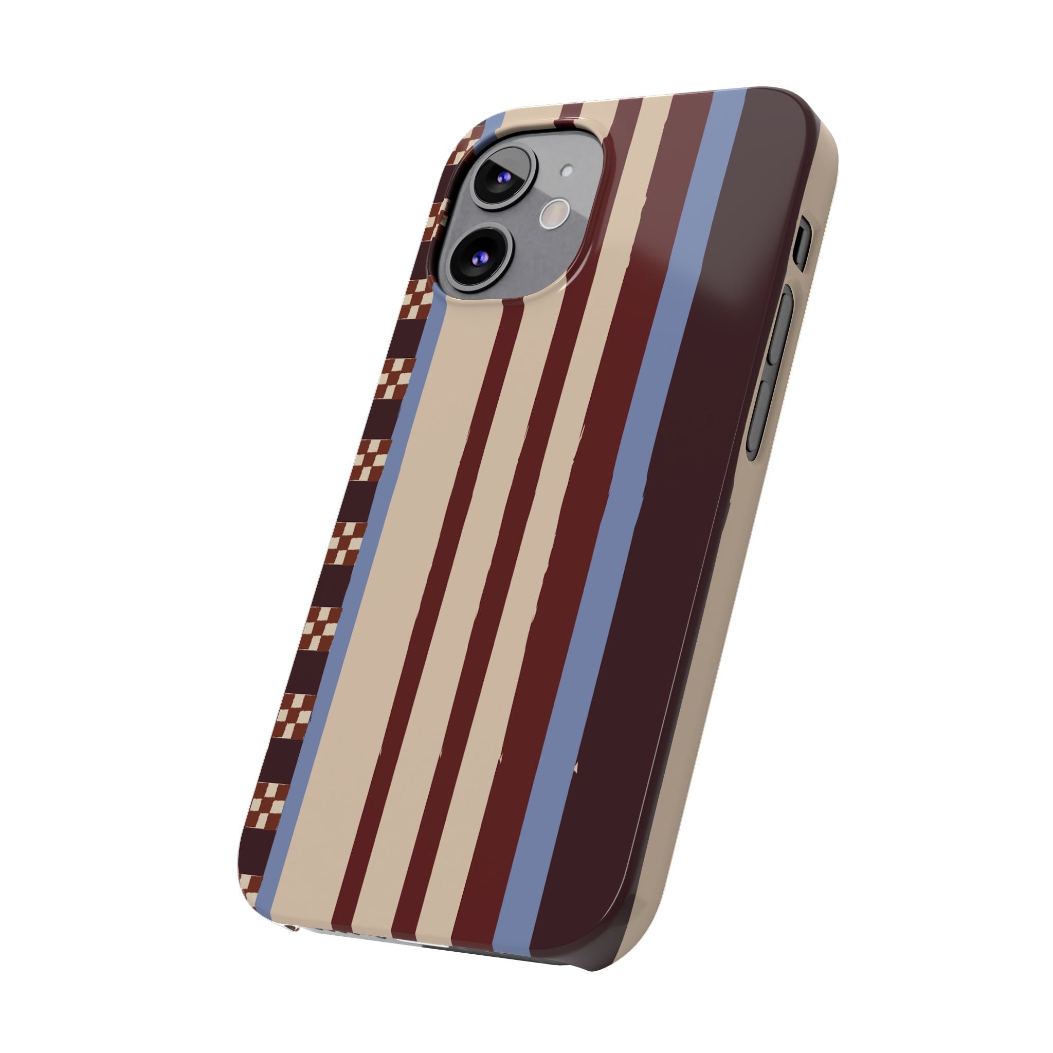 Slim Phone Case — Retro Striped Beige, Maroon & Blue Pattern