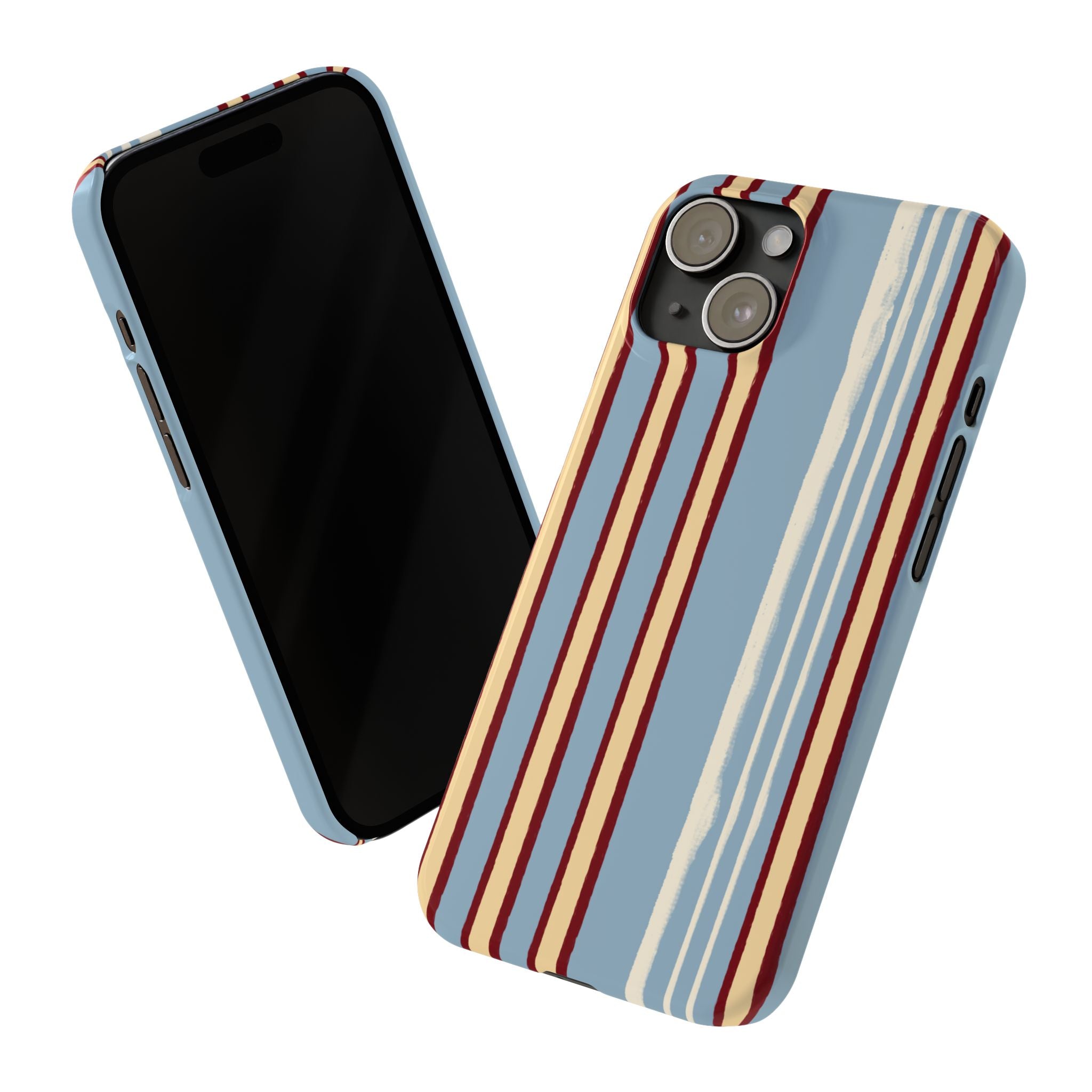 Retro Striped Slim Phone Case — Blue, Cream & Burgundy Vertical Lines