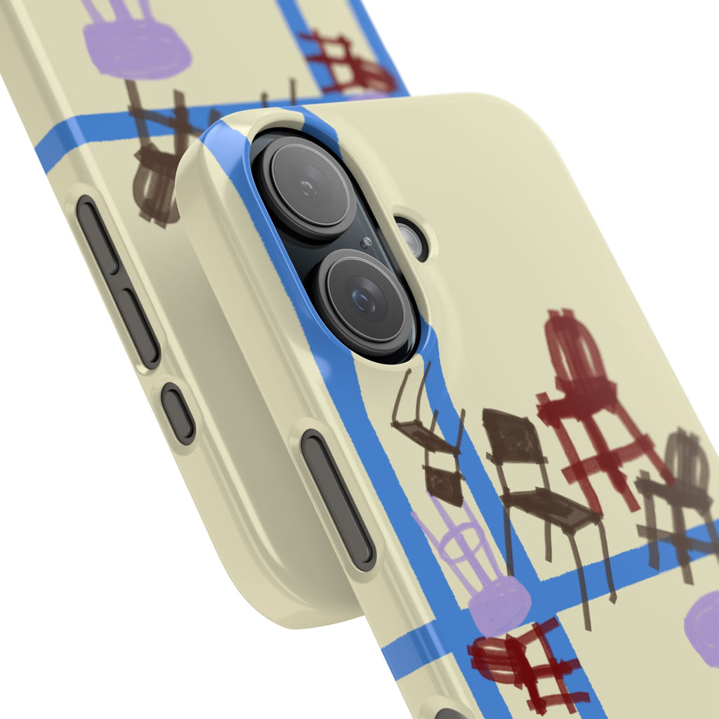 Slim Phone Case — Retro Chairs Pattern on Cream with Blue Grid Backroom-Inspired