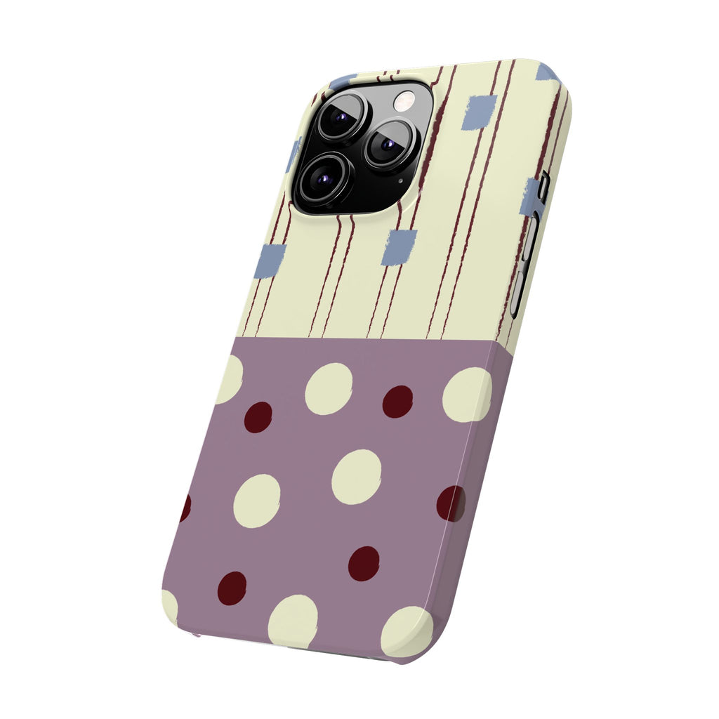 Slim Phone Case — Retro Polka Dot & Stripes Design, Lavender Plum