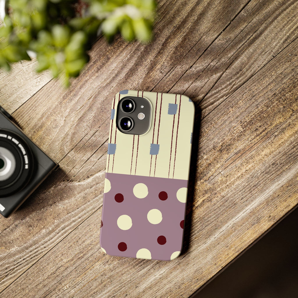 Slim Phone Case — Retro Polka Dot & Stripes Design, Lavender Plum