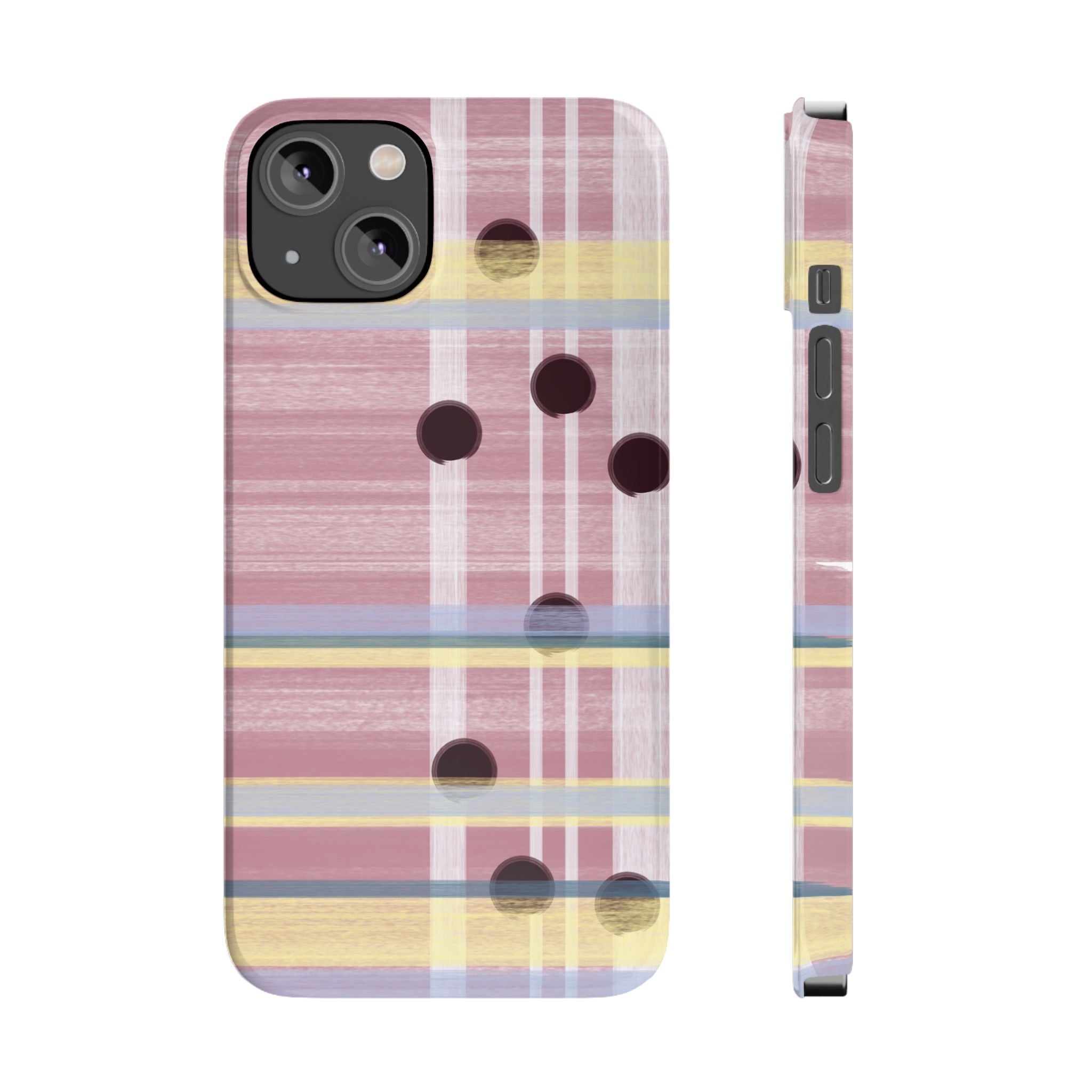 Slim Phone Case — Pink Plaid with Polka Dot Accent SATC Inspired