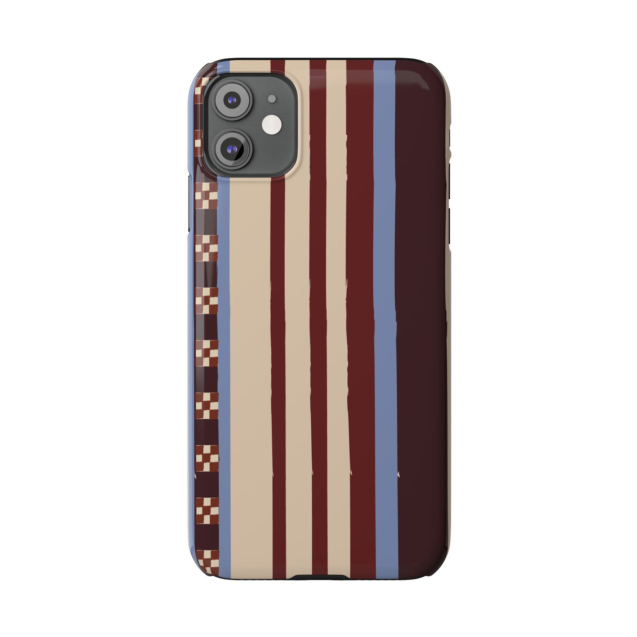 Slim Phone Case — Retro Striped Beige, Maroon & Blue Pattern