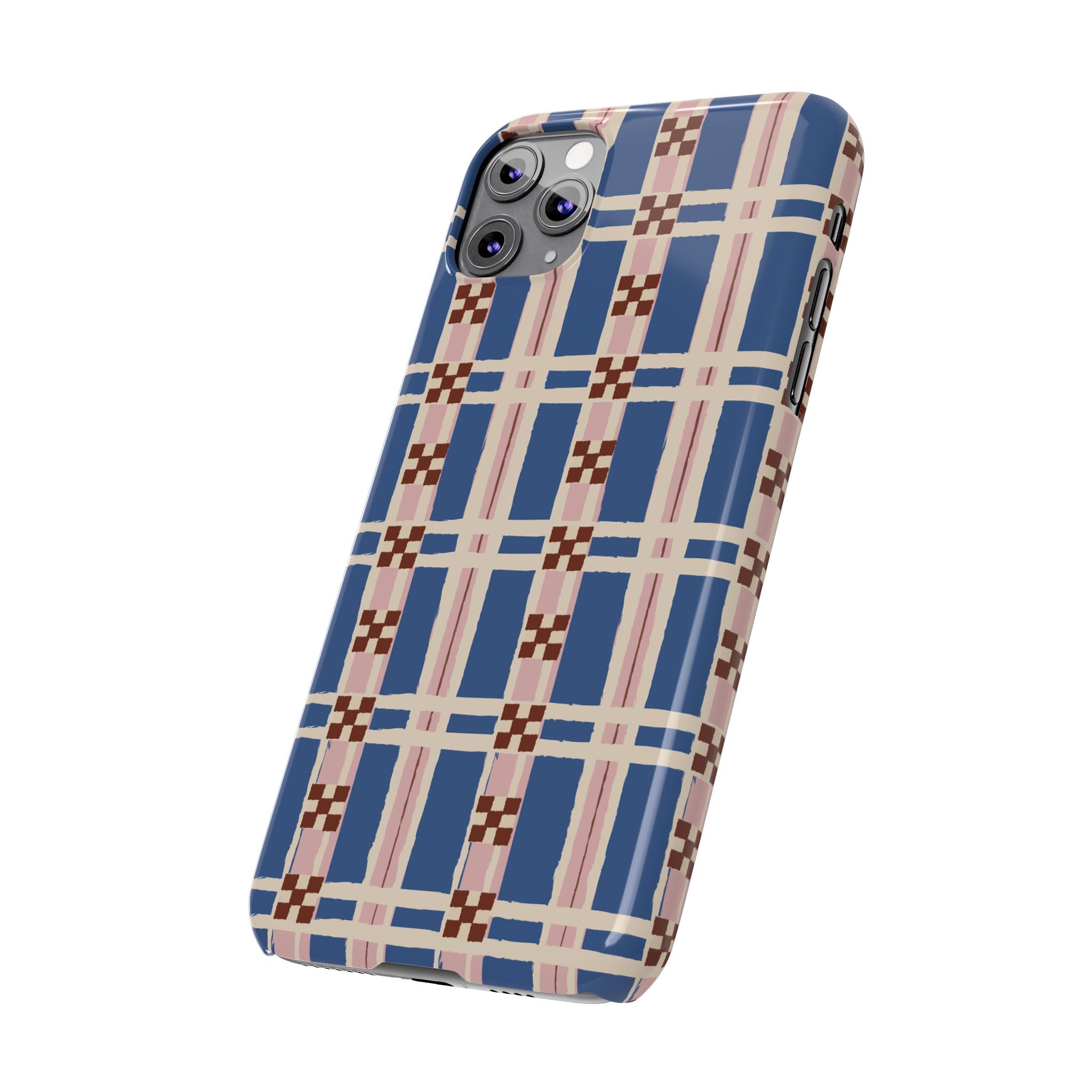 Slim Phone Case — Blue & Pink Retro Plaid Pattern