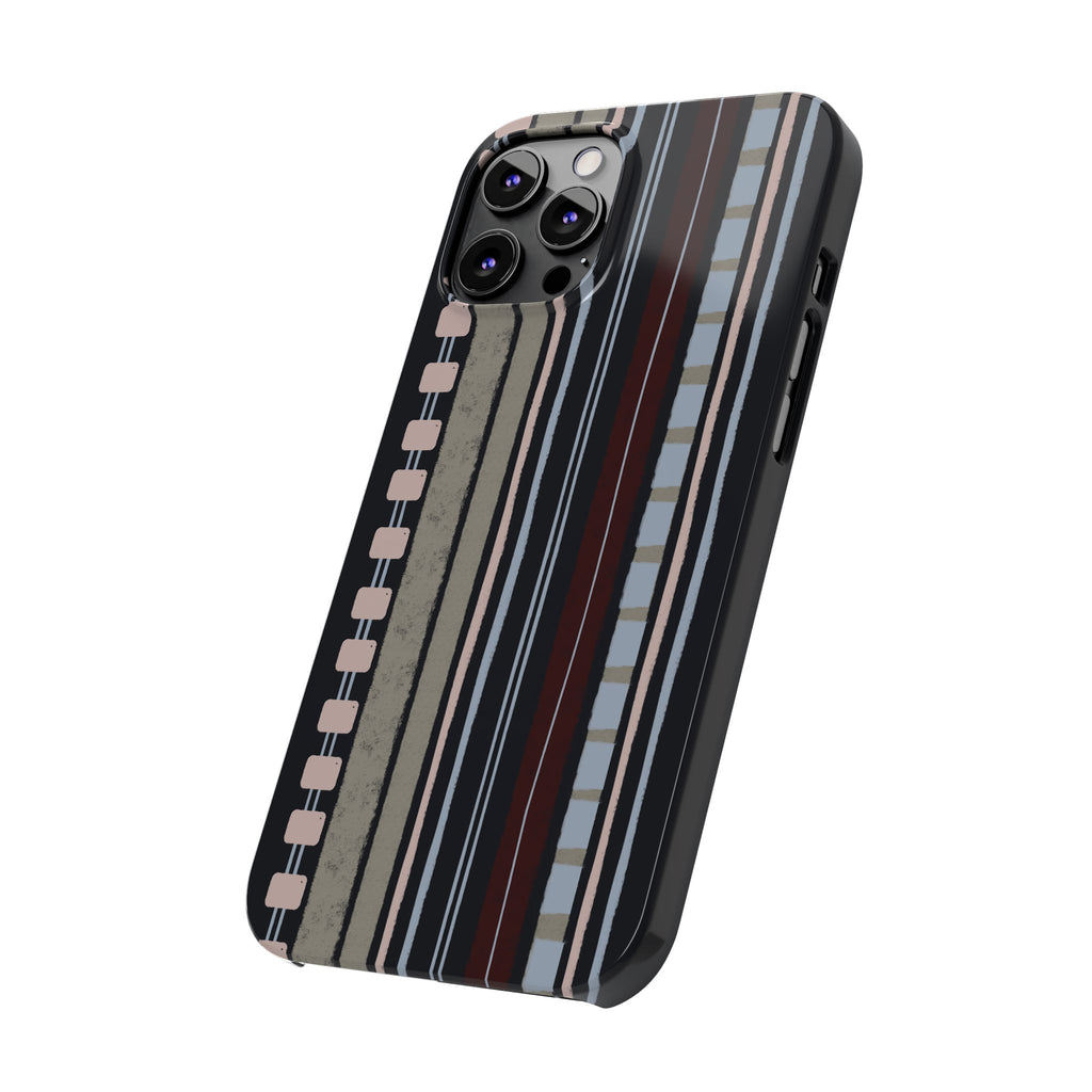 Slim Phone Case — Vintage Striped Pattern, Neutral Earthtone Protective Cover