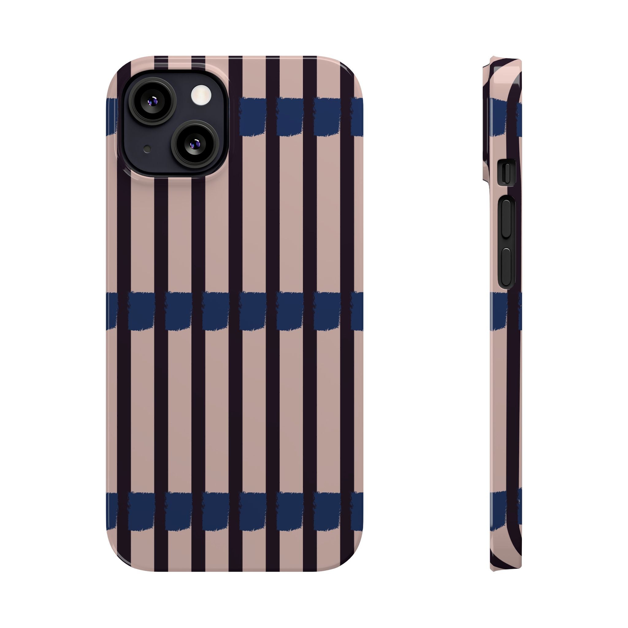 Slim Phone Case — Minimalist Blush & Navy Stripe Pattern