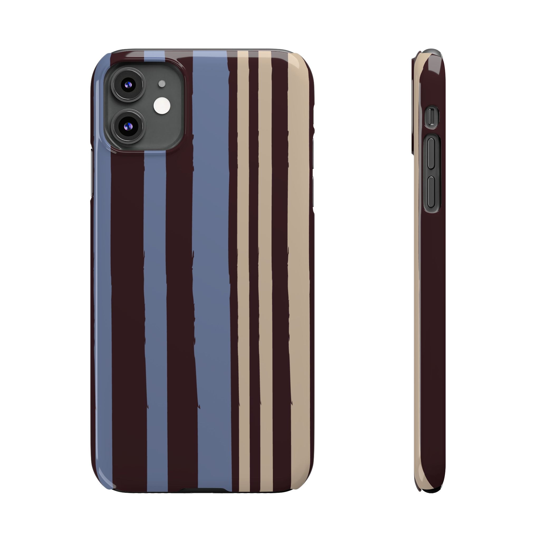 Retro Striped Slim Phone Case — Blue, Brown & Cream Vertical Stripes