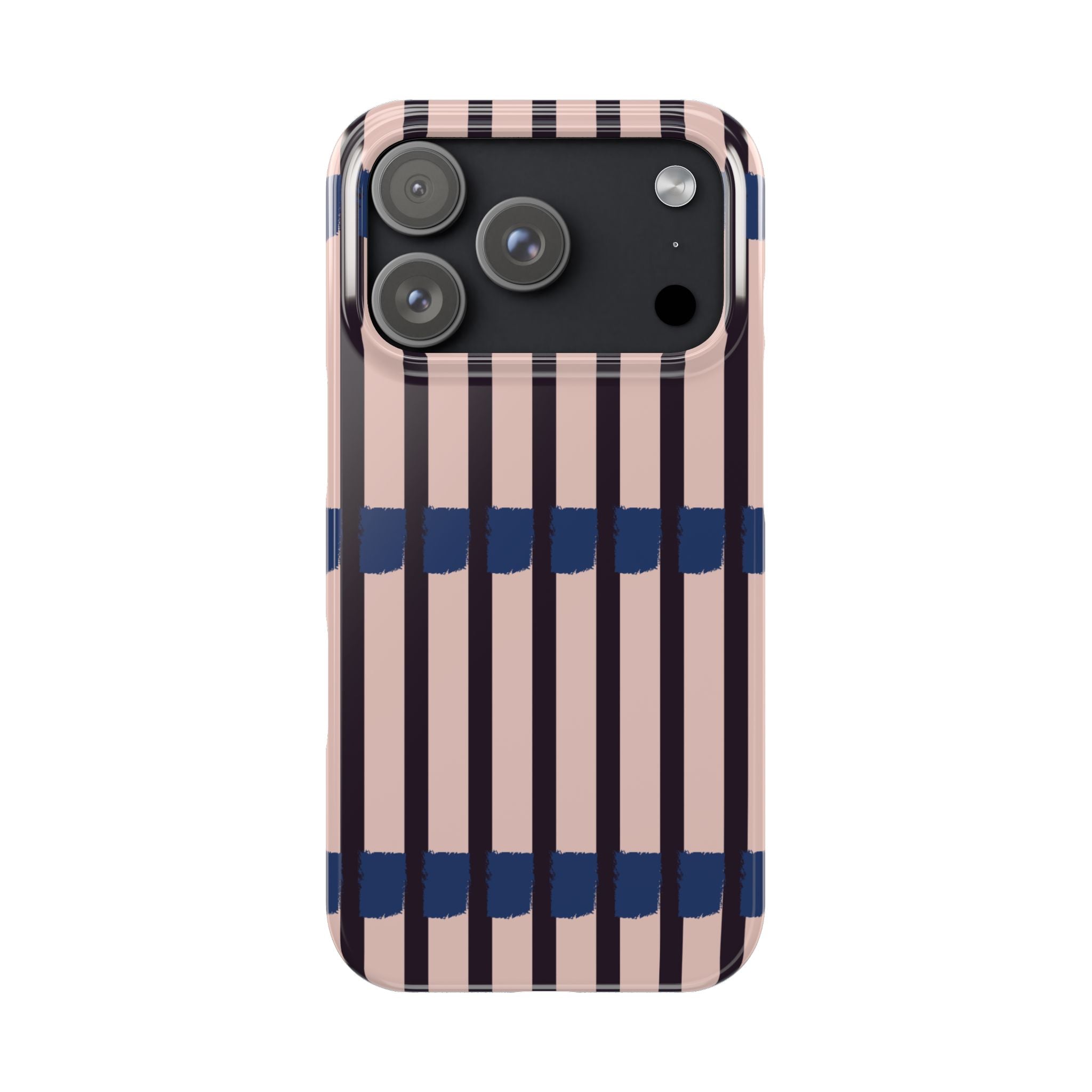 Slim Phone Case — Minimalist Blush & Navy Stripe Pattern