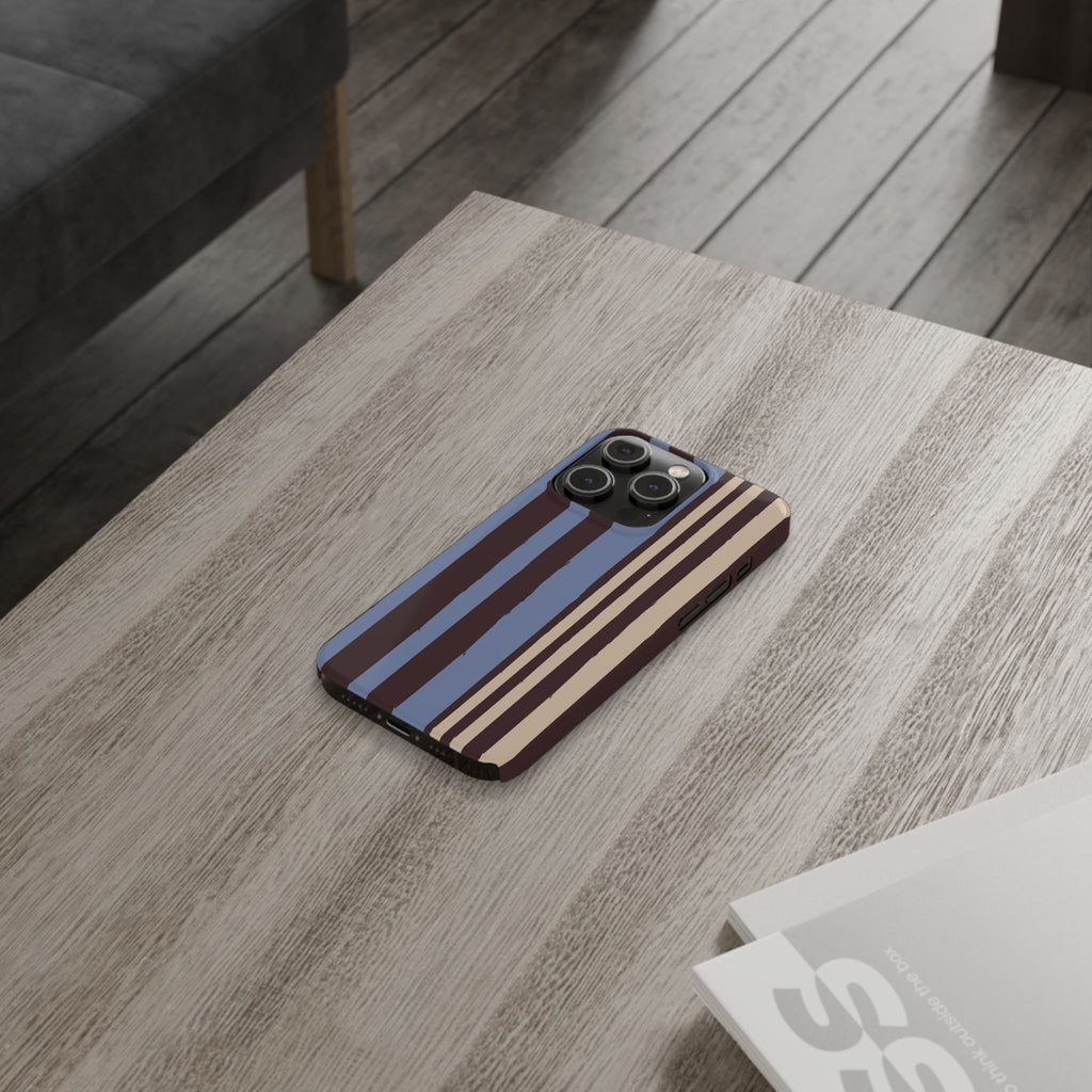 Retro Striped Slim Phone Case — Blue, Brown & Cream Vertical Stripes
