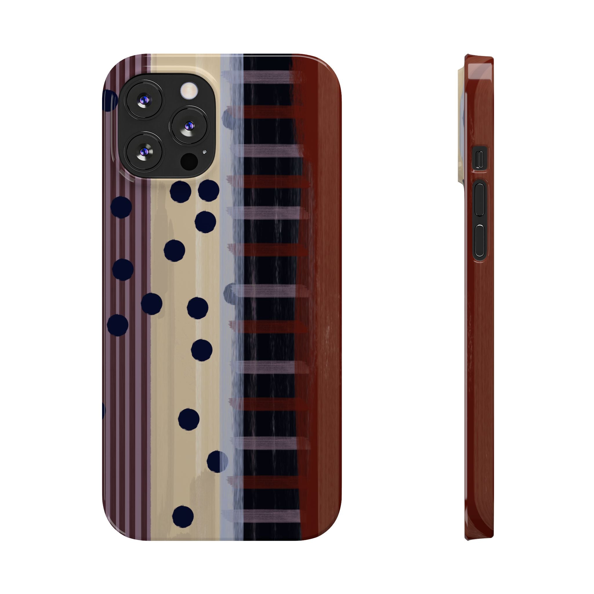 Abstract Stripes & Polka Dot Slim Phone Case — Retro Brown Artistic Pattern SATC Inspired