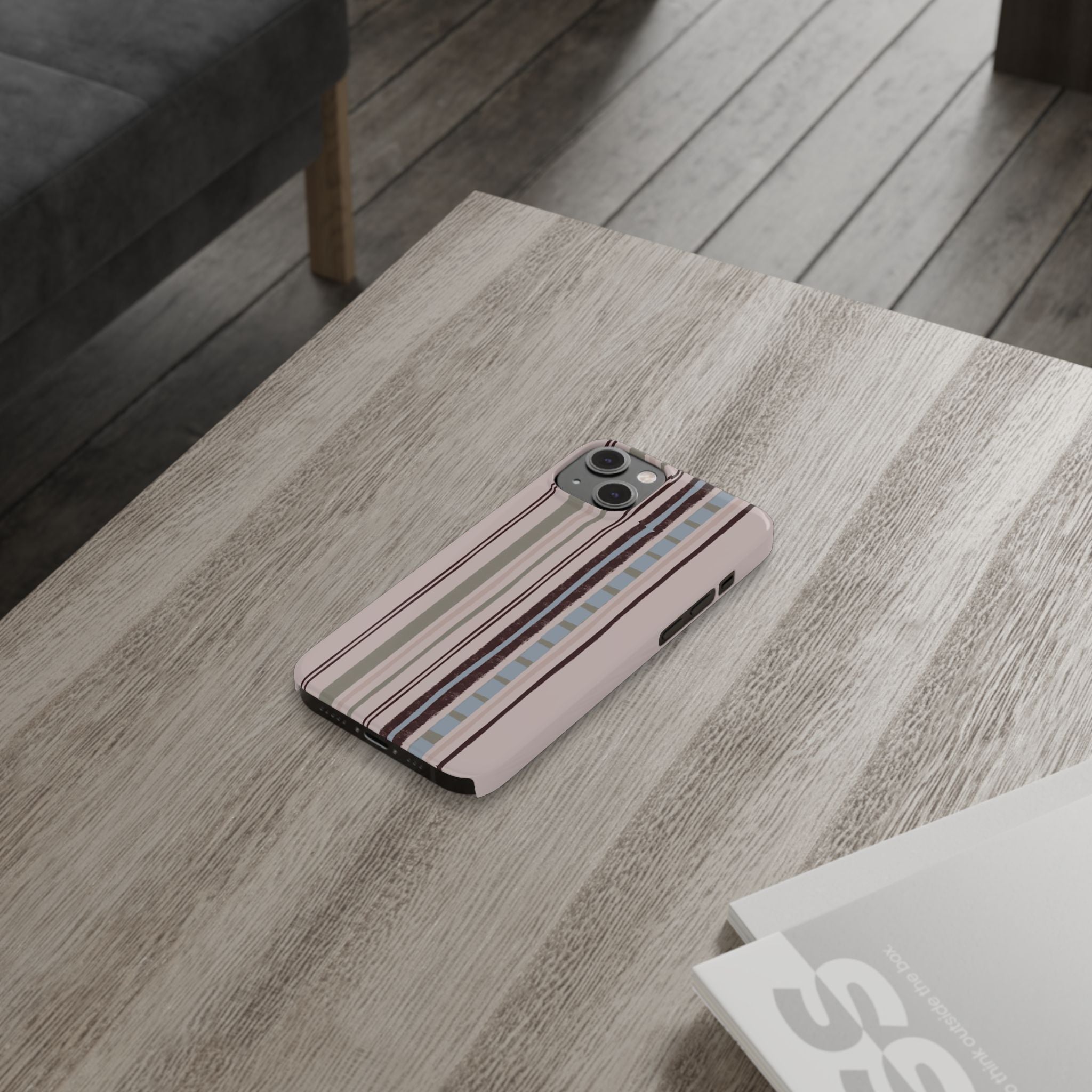 Slim Phone Case — Vintage Striped Pattern, Neutral Earthtone Protective Cover