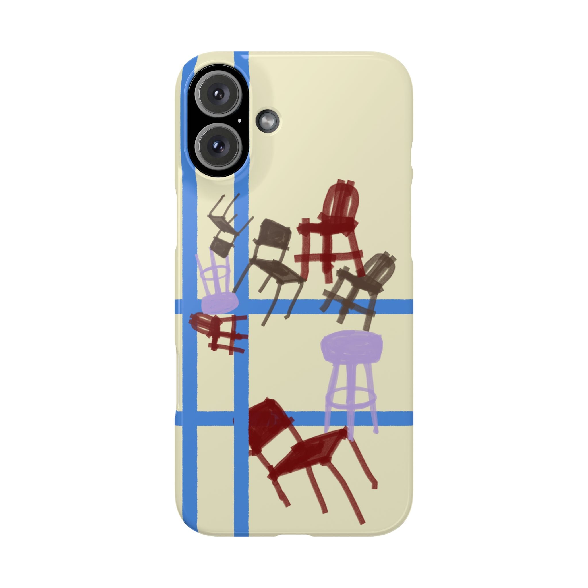 Slim Phone Case — Retro Chairs Pattern on Cream with Blue Grid Backroom-Inspired