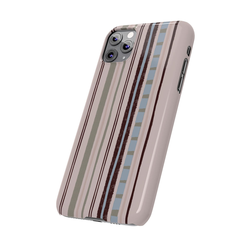 Slim Phone Case — Vintage Striped Pattern, Neutral Earthtone Protective Cover