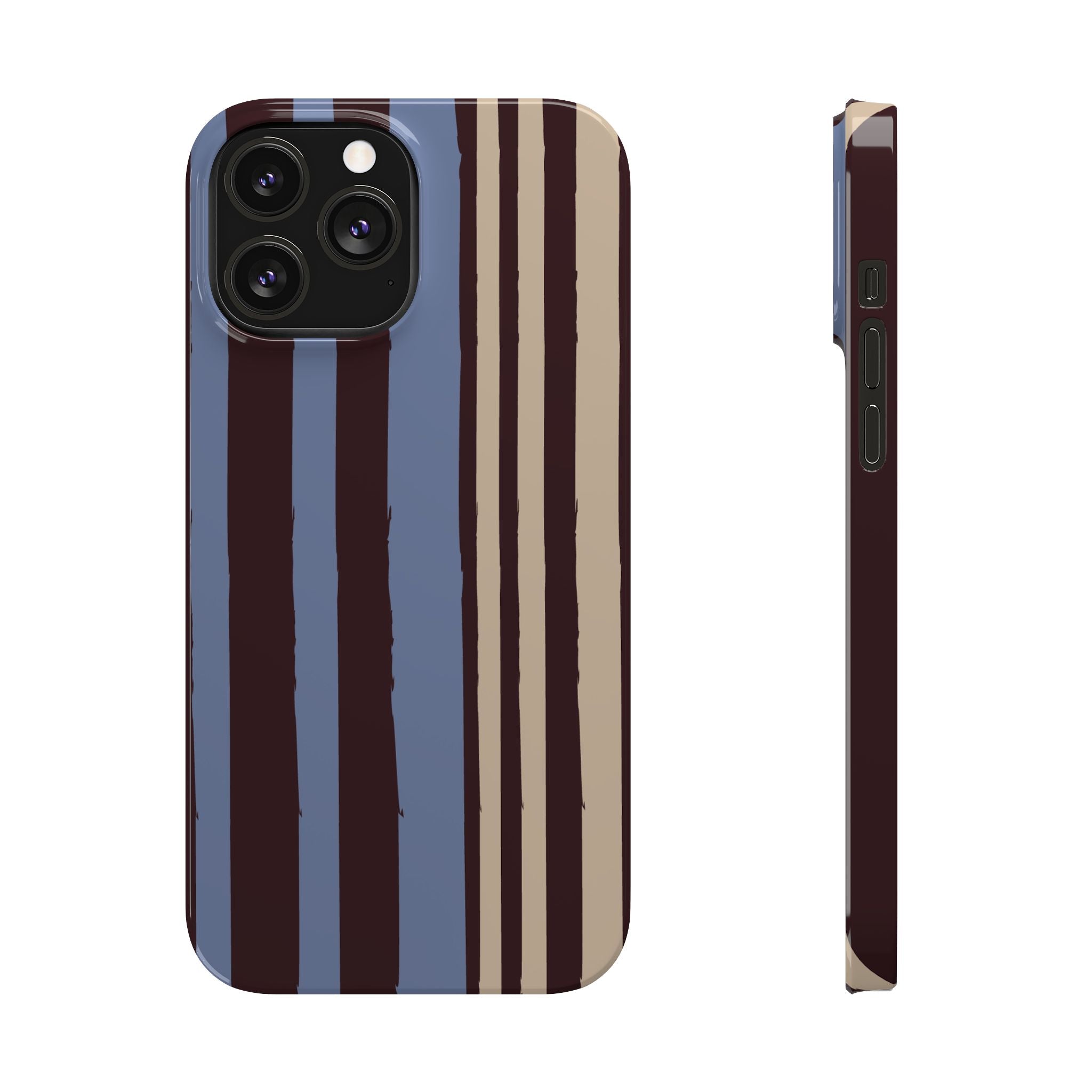Retro Striped Slim Phone Case — Blue, Brown & Cream Vertical Stripes