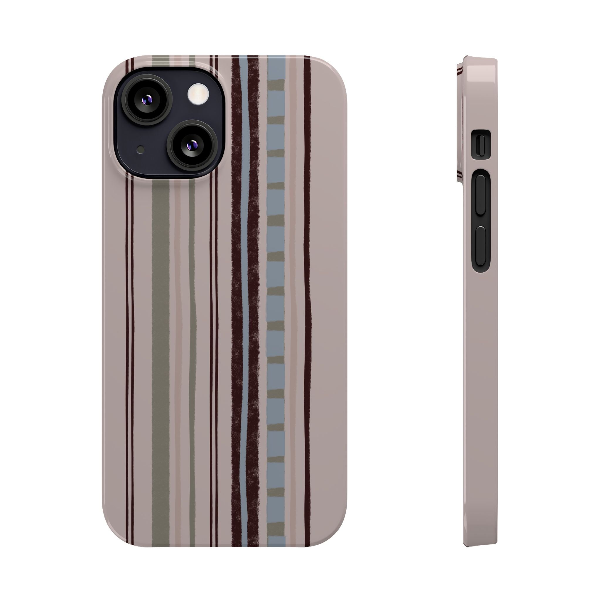 Slim Phone Case — Vintage Striped Pattern, Neutral Earthtone Protective Cover