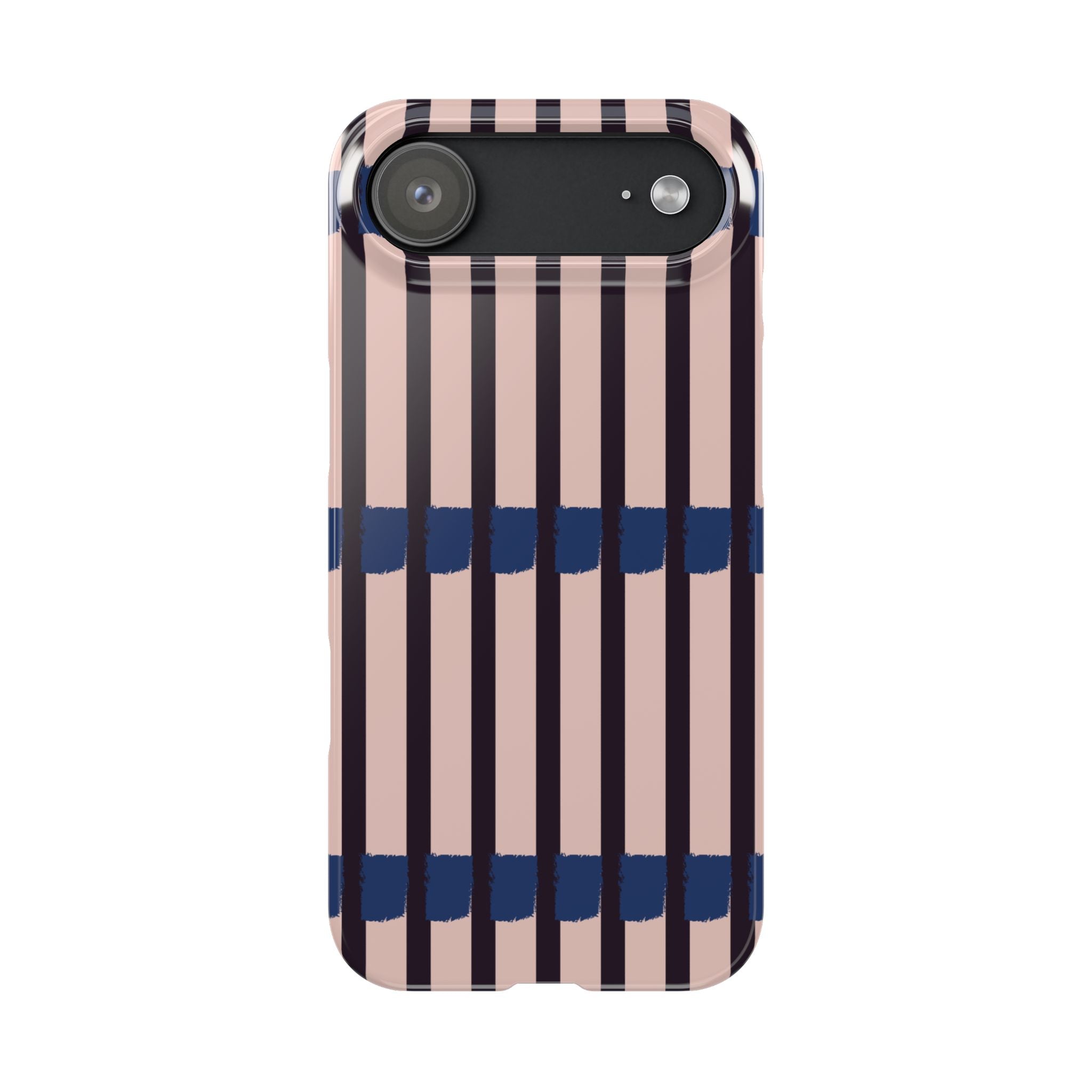 Slim Phone Case — Minimalist Blush & Navy Stripe Pattern