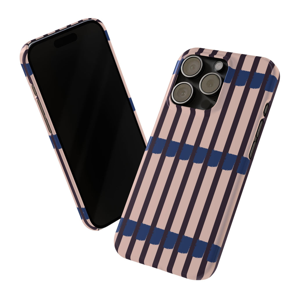 Slim Phone Case — Minimalist Blush & Navy Stripe Pattern