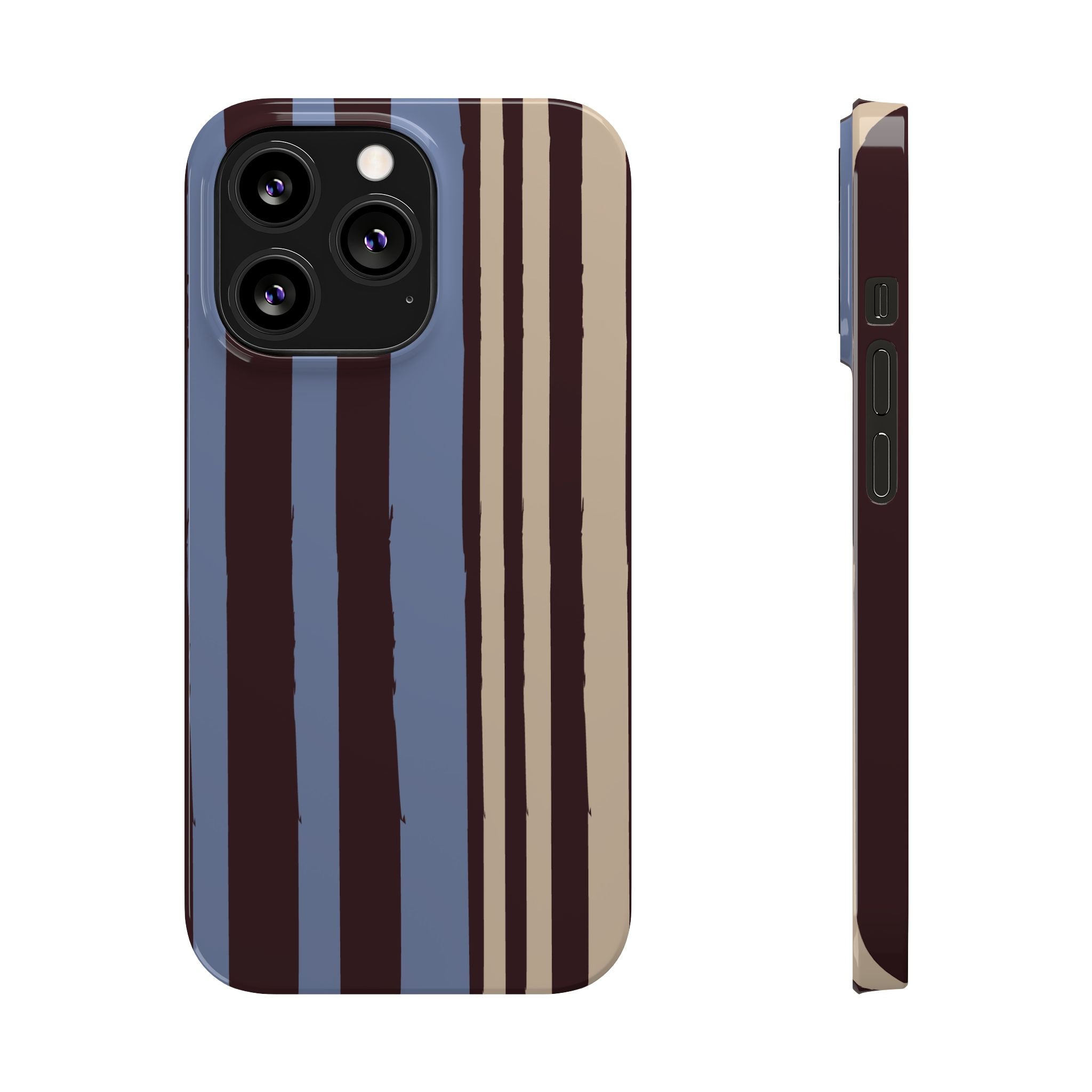 Retro Striped Slim Phone Case — Blue, Brown & Cream Vertical Stripes
