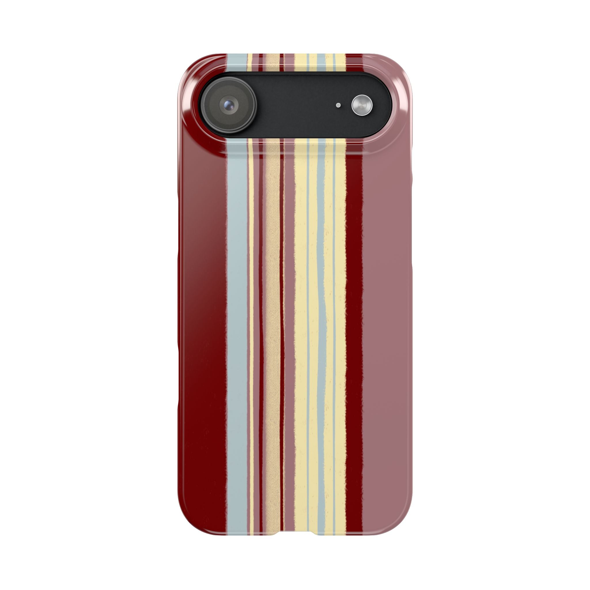 Slim Phone Case — Retro Vertical Stripe Design (Red, Blush, Cream)
