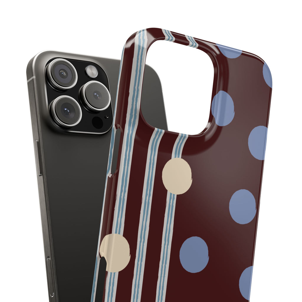 Polka Dot & Stripe Slim Phone Case — Burgundy Blue Retro Pattern