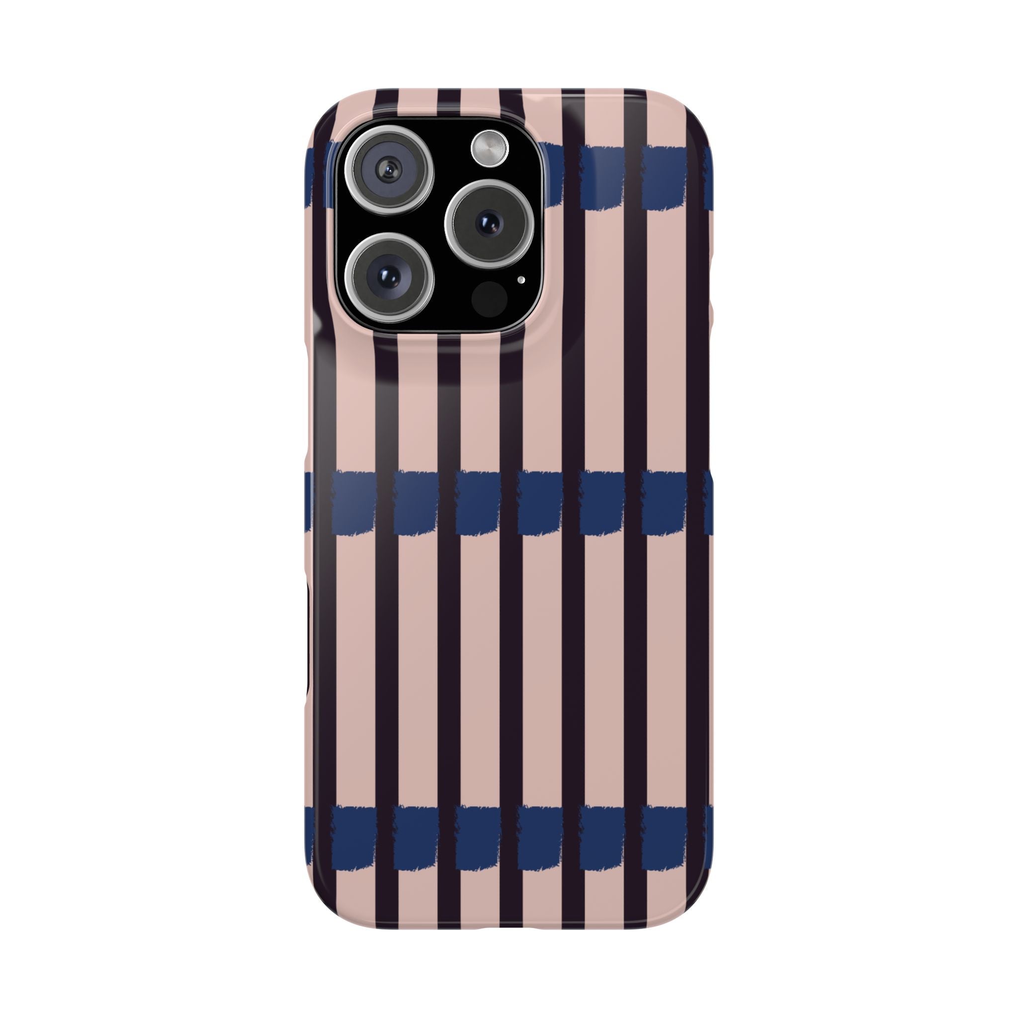Slim Phone Case — Minimalist Blush & Navy Stripe Pattern