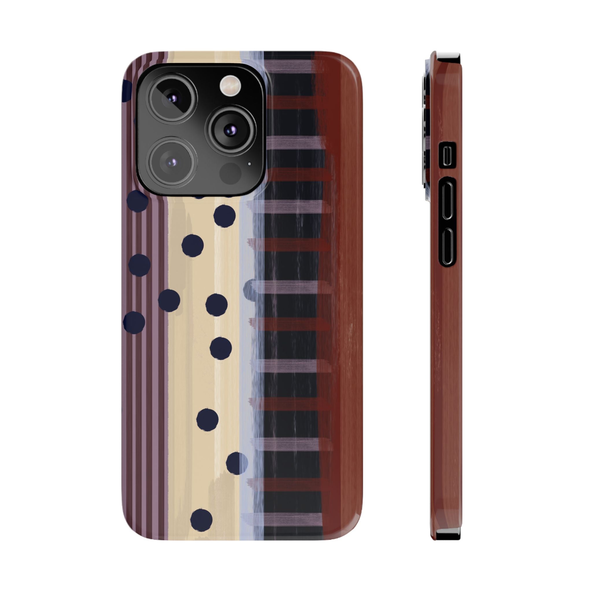 Abstract Stripes & Polka Dot Slim Phone Case — Retro Brown Artistic Pattern SATC Inspired