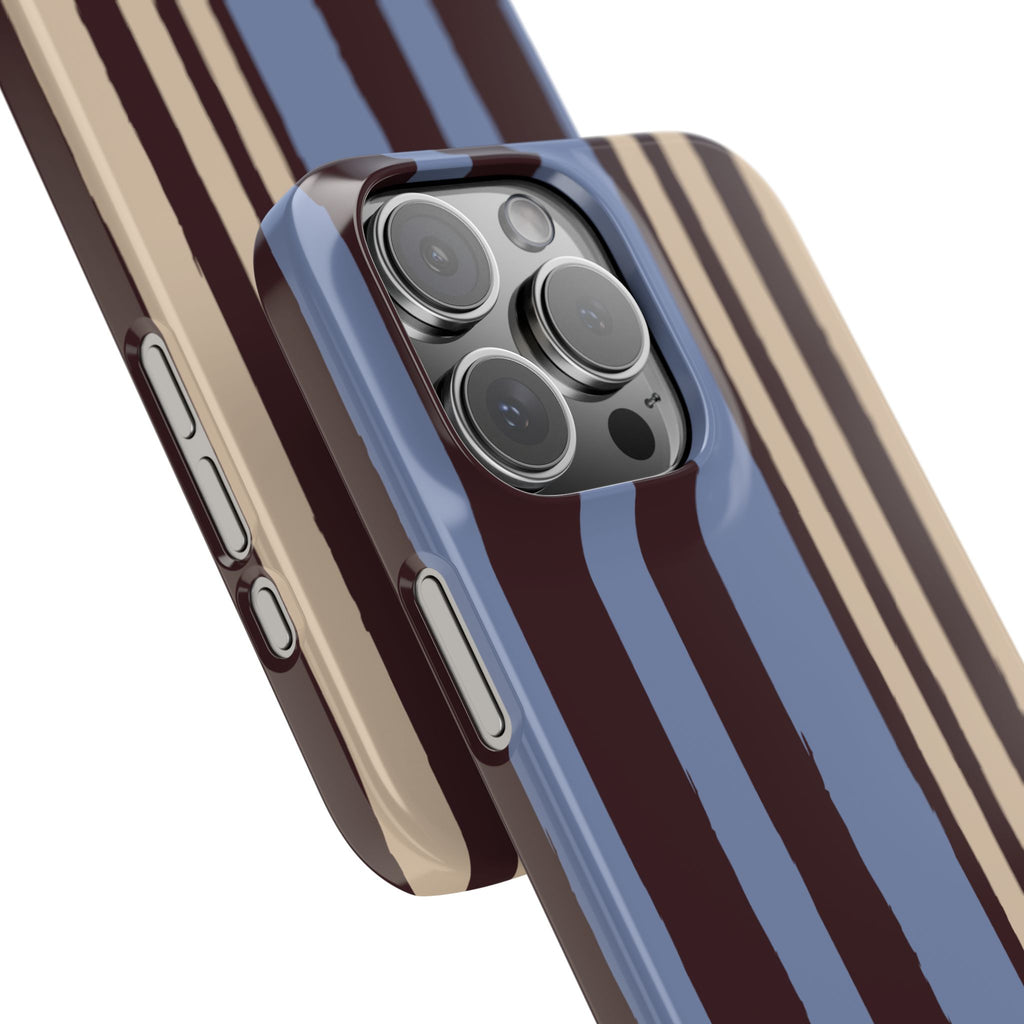 Retro Striped Slim Phone Case — Blue, Brown & Cream Vertical Stripes