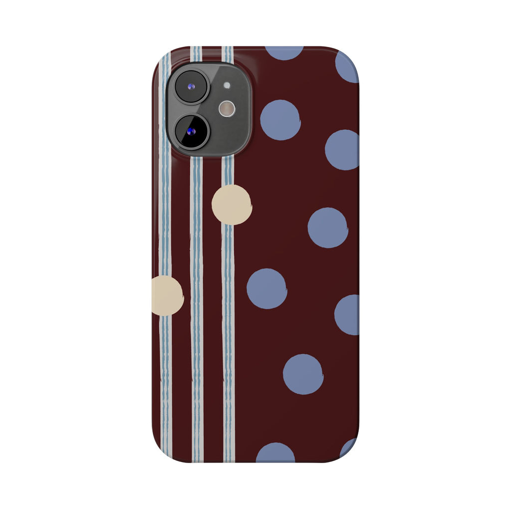 Polka Dot & Stripe Slim Phone Case — Burgundy Blue Retro Pattern