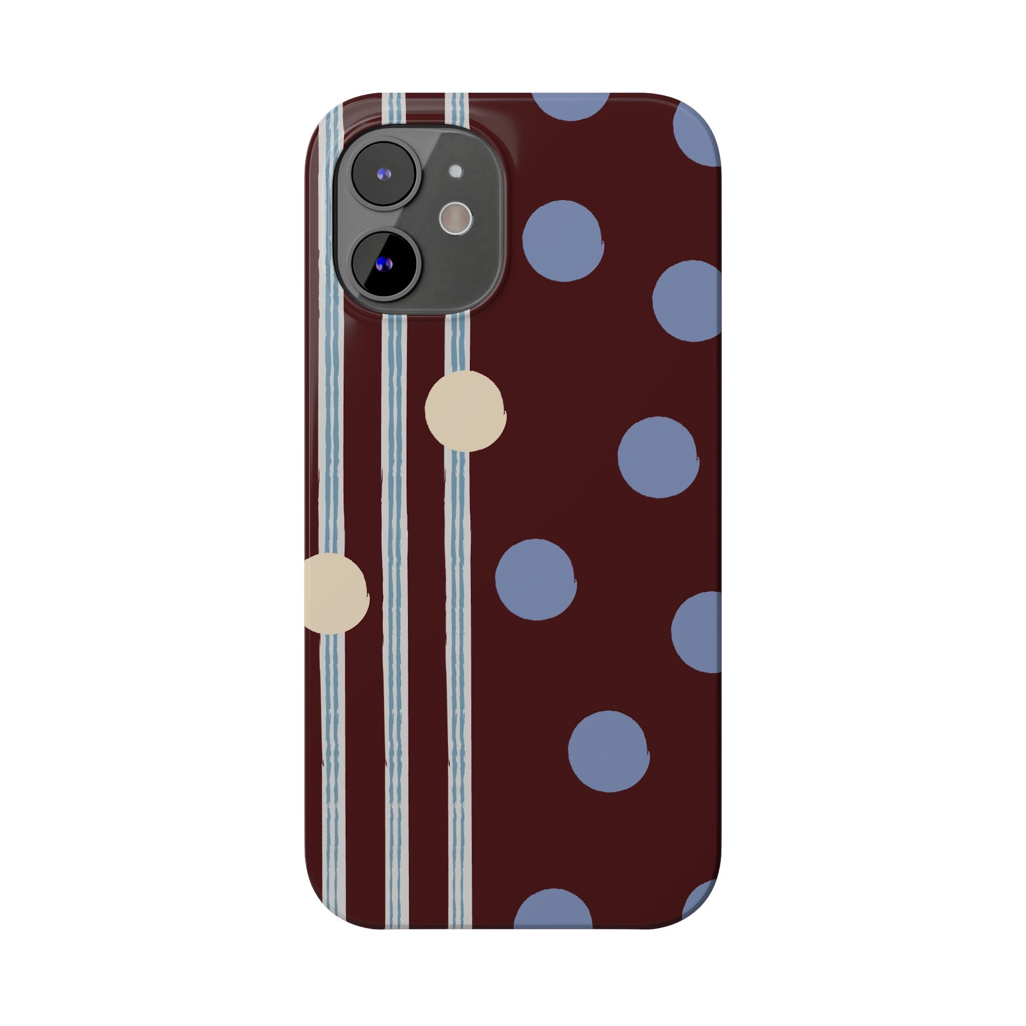 Polka Dot & Stripe Slim Phone Case — Burgundy Blue Retro Pattern